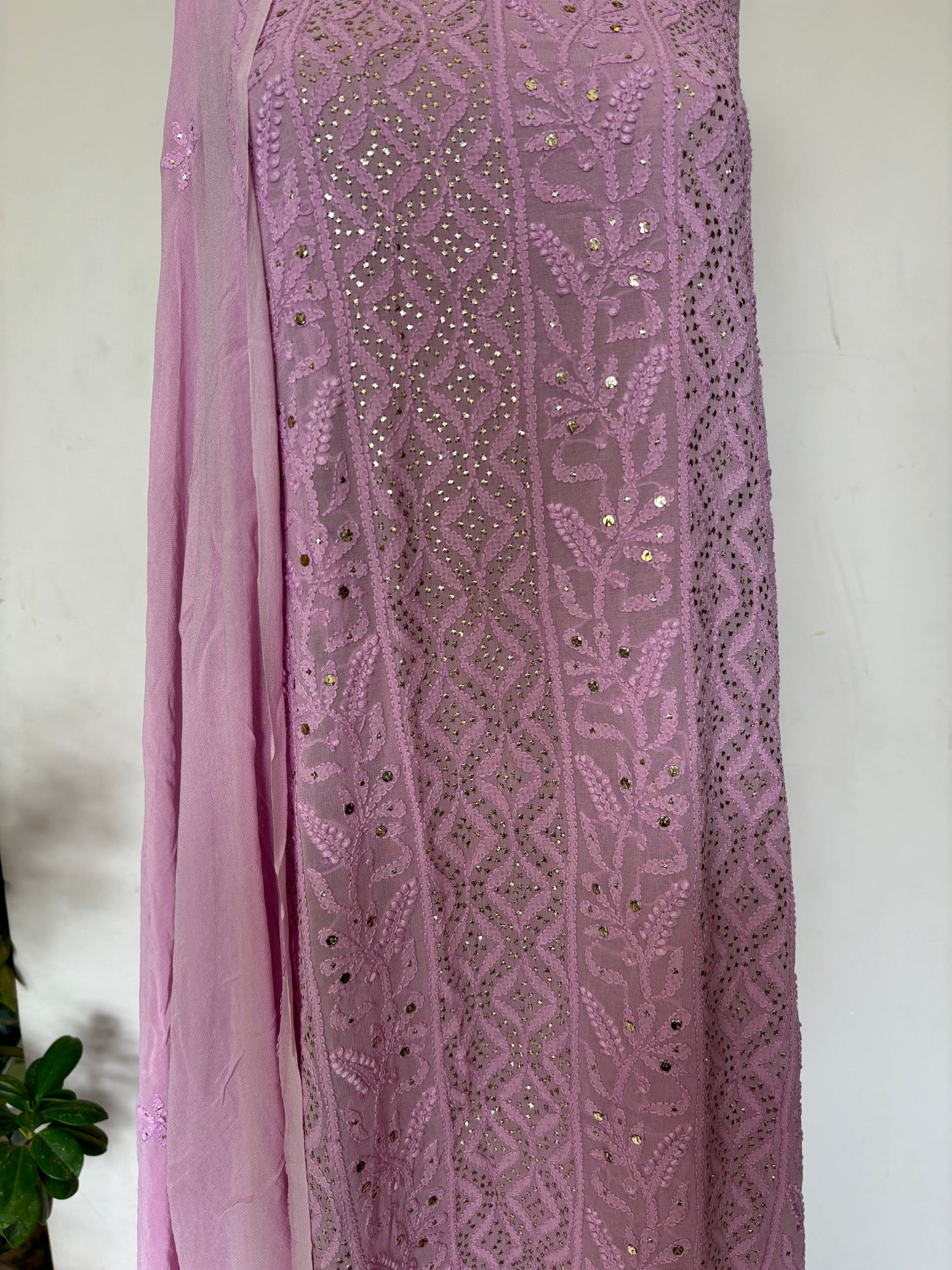 Purple Intricate Chikankari Hand Embroidered Shirt and Dupatta Fabric Adorned With Mukaish