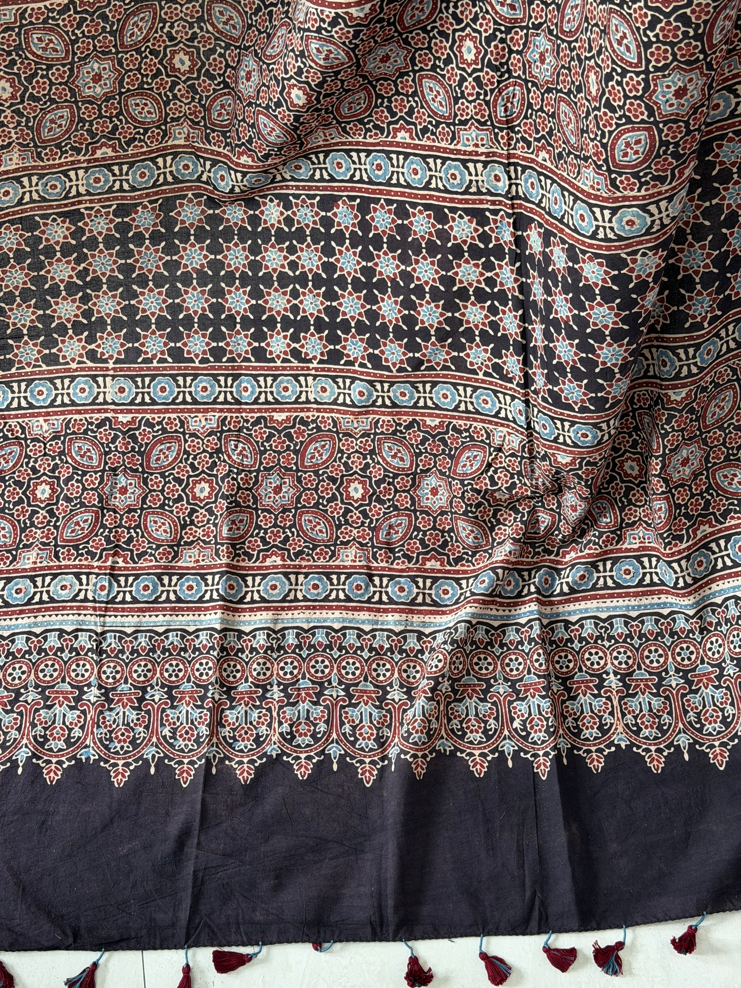 Cotton Ajrakh Hand Block Printed Contemporary Saree