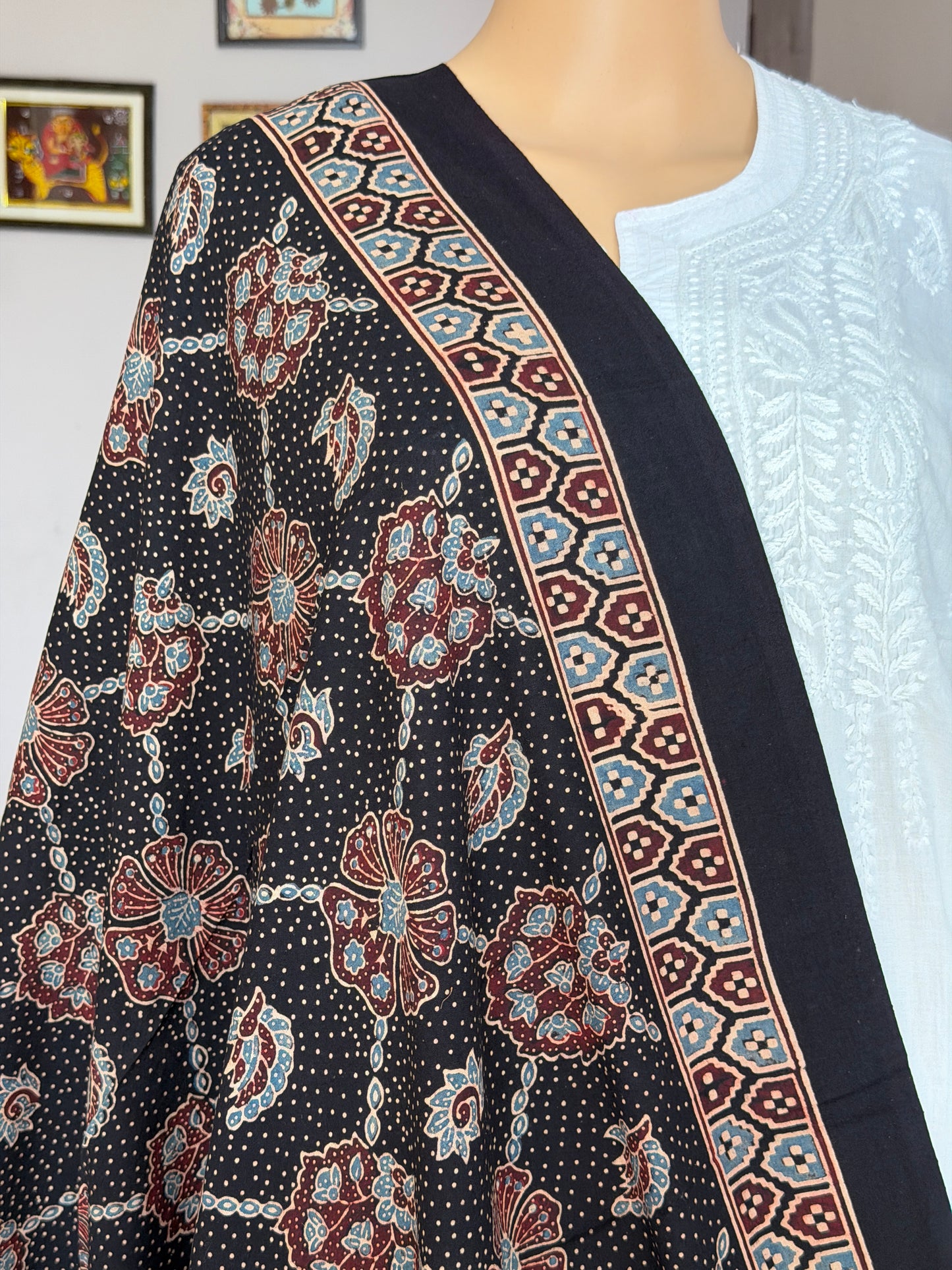 Ajrakh Black Colour Cotton Contemporary Dupatta