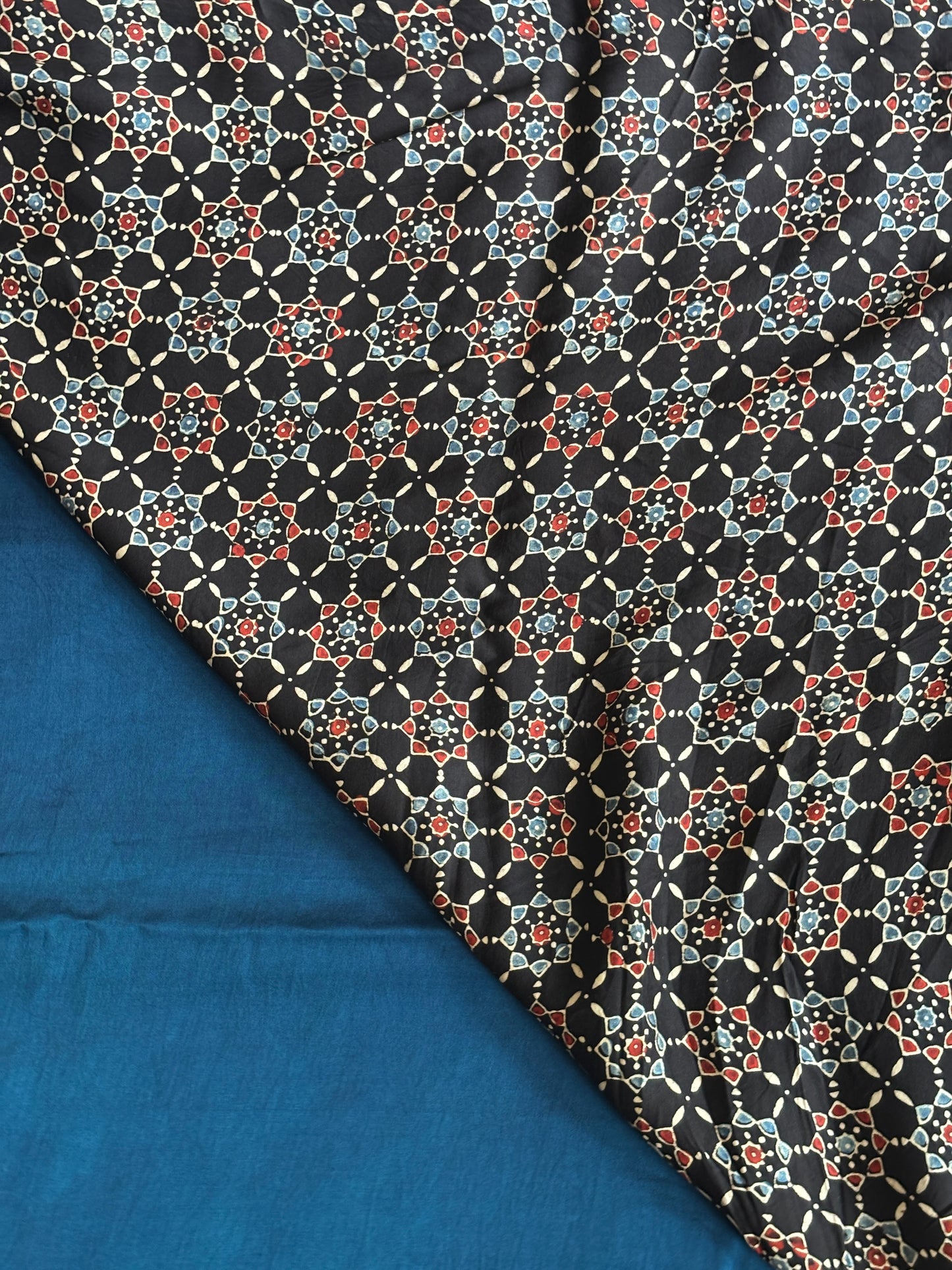 Sindhu - Blue Colur Body and Natural Dyed Ajrakh Anchal Premium Modal Saree