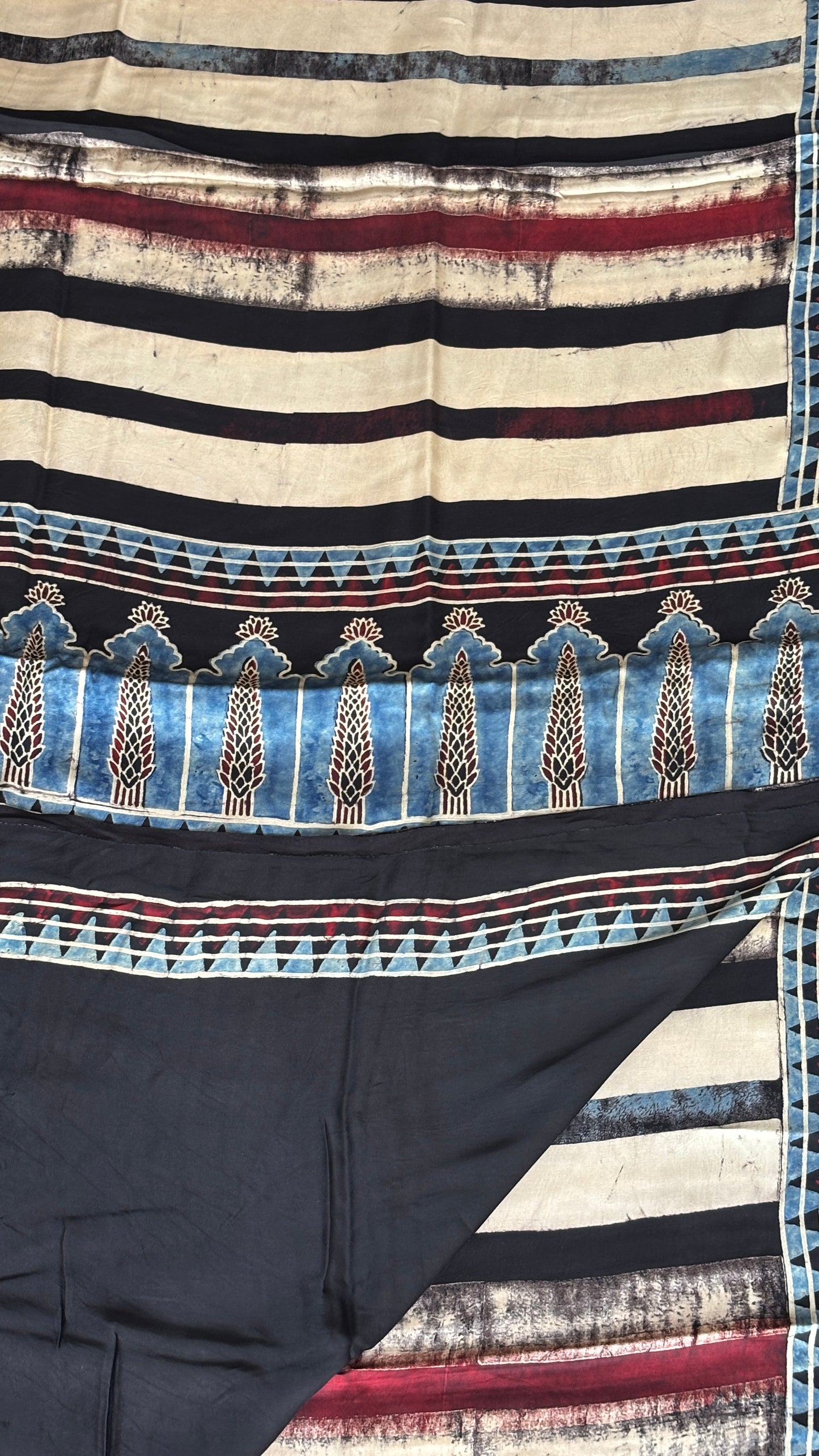 Bijaya- Natural Dyed Black Indigo and Madder Colour Contemporary Ajrakh Modal Saree