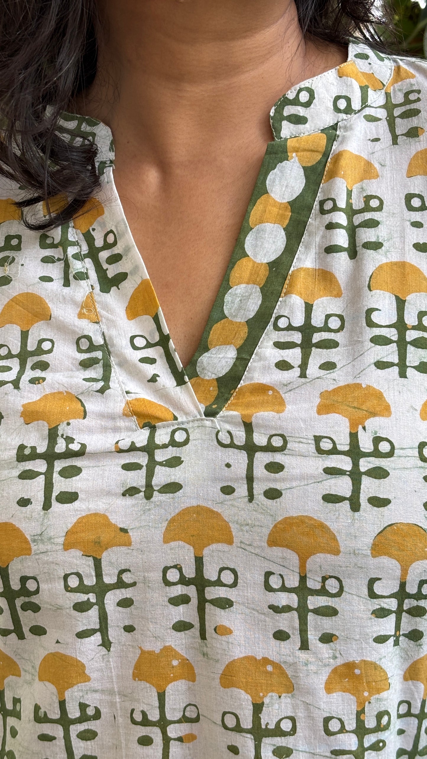Asma Off White and Yellow Batik Cotton A Line Long Kurta