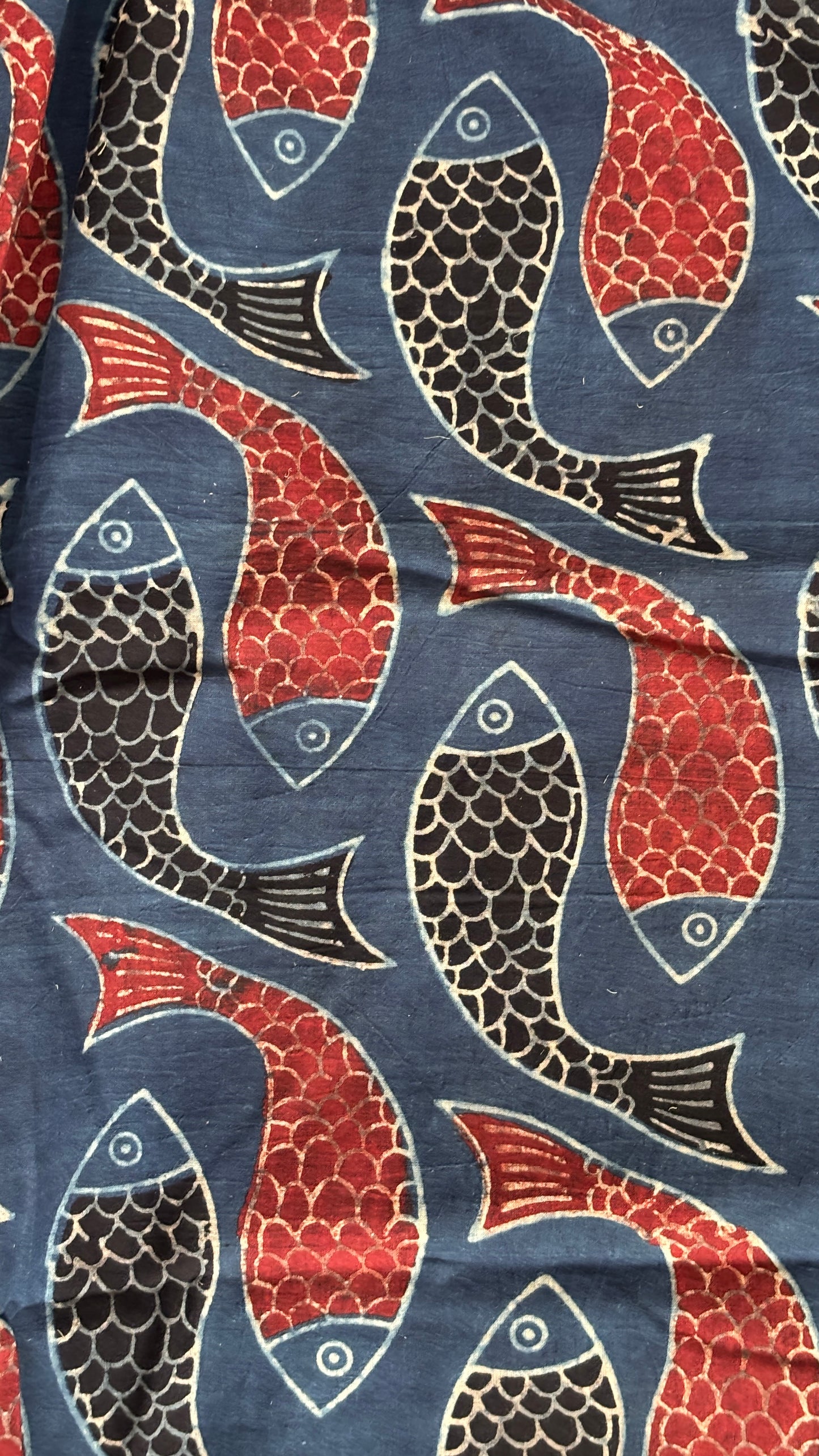 Natural Dyed Ajrakh Hand Block Printed organic cotton fabric closer view