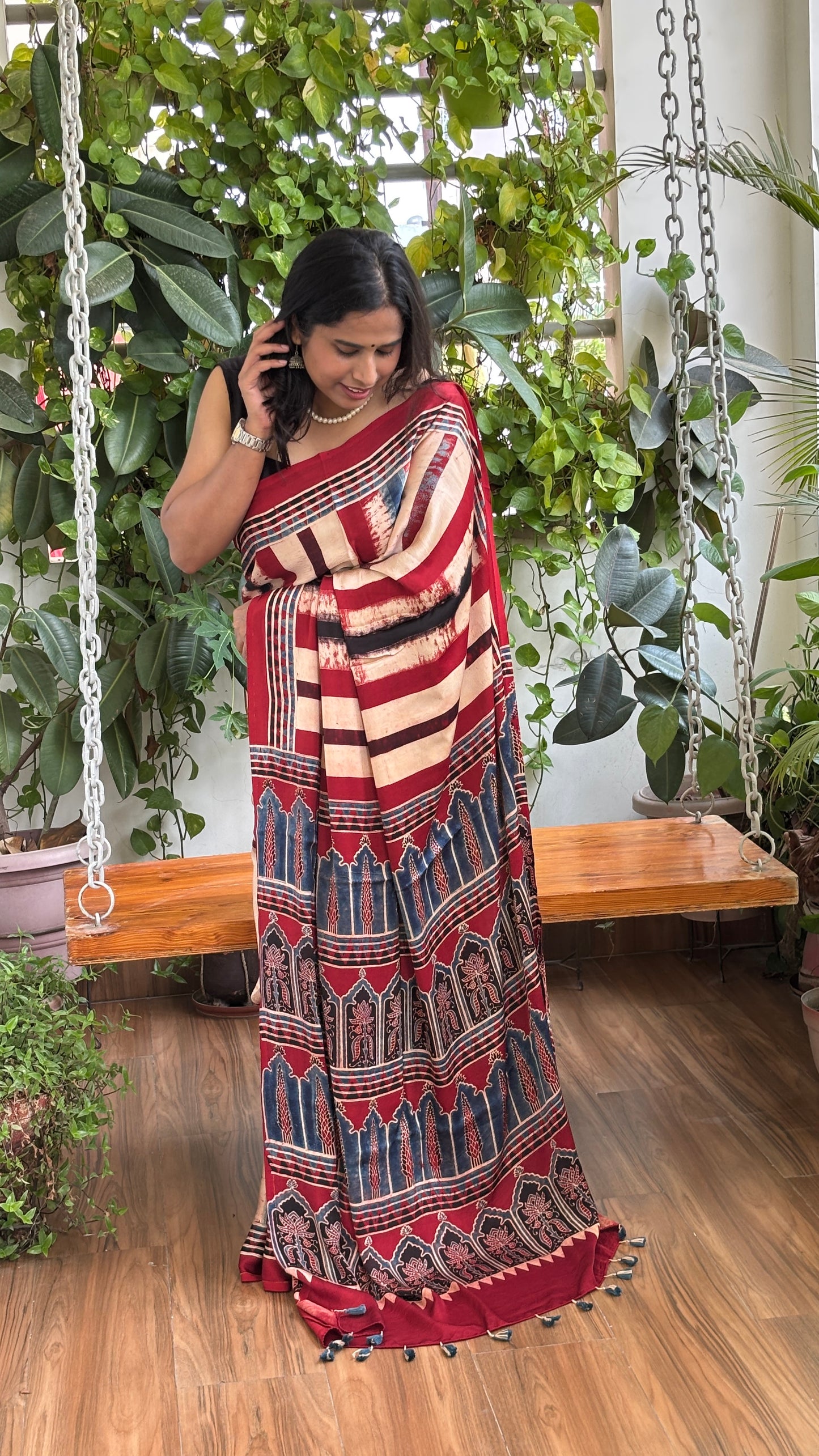 Chinmayee- Natural Dyed Madder Indigo and Black Colour Contemporary Ajrakh Modal Saree