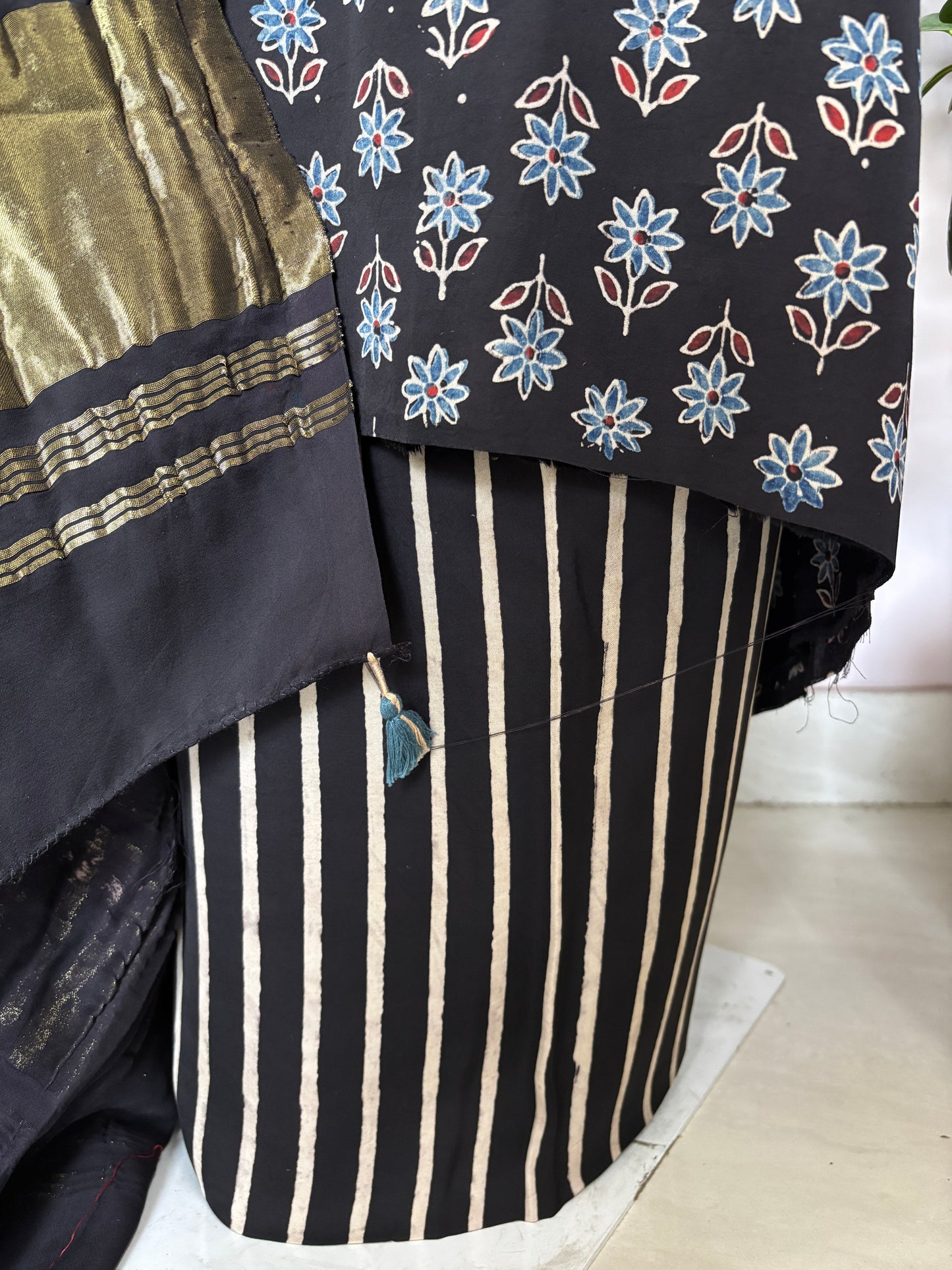 Natural dyed ajrakh modal 3 piece suit fabric bottom view