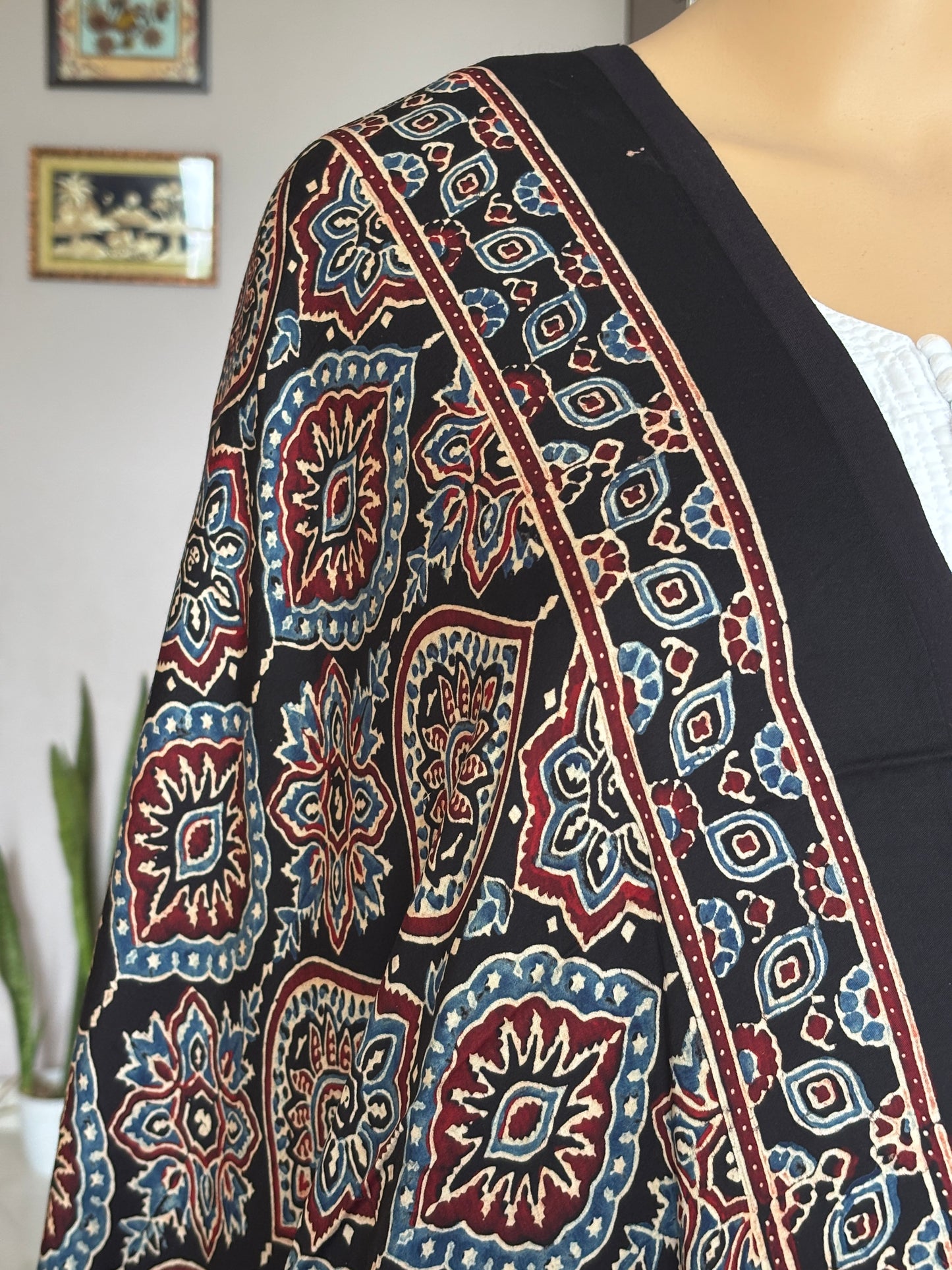 Ajrakh Modal Black Dupatta With Badam Buta Motif
