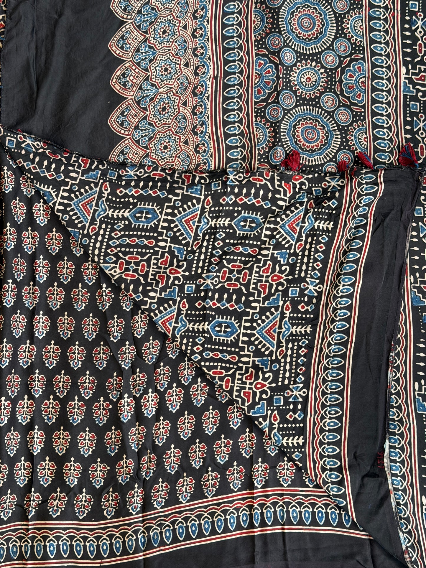 Ajrakh Modal Black Small Buta Saree