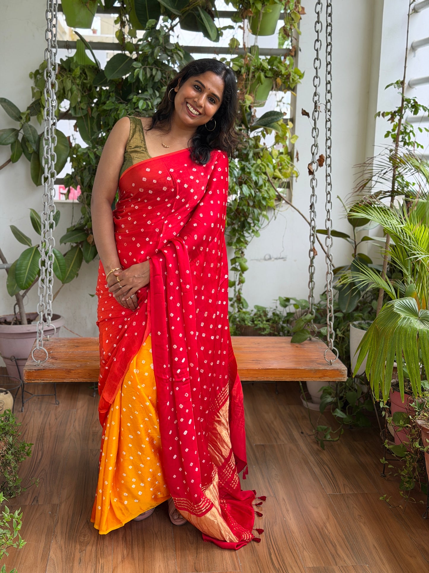 Modal Multi Shaded Bandhej Saree