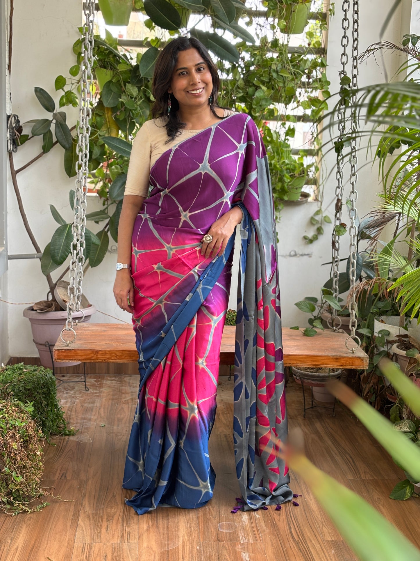 Shibori Clamp Dyed Modal Saree