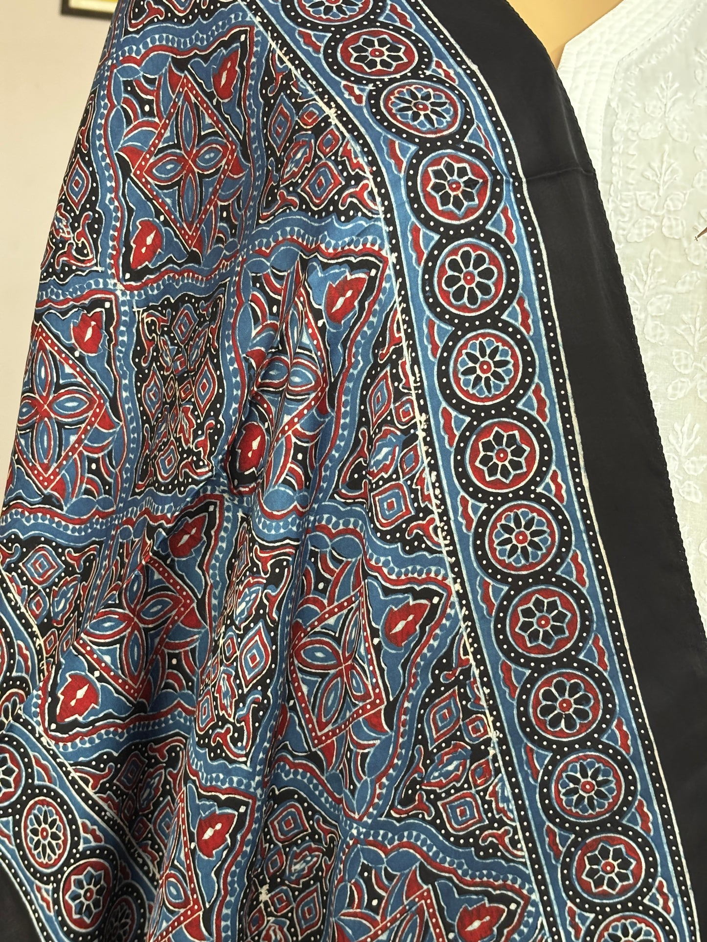 Indigo Colour Colour Natural Dyed Ajrakh Hand Block Printed Motif Modal Stole