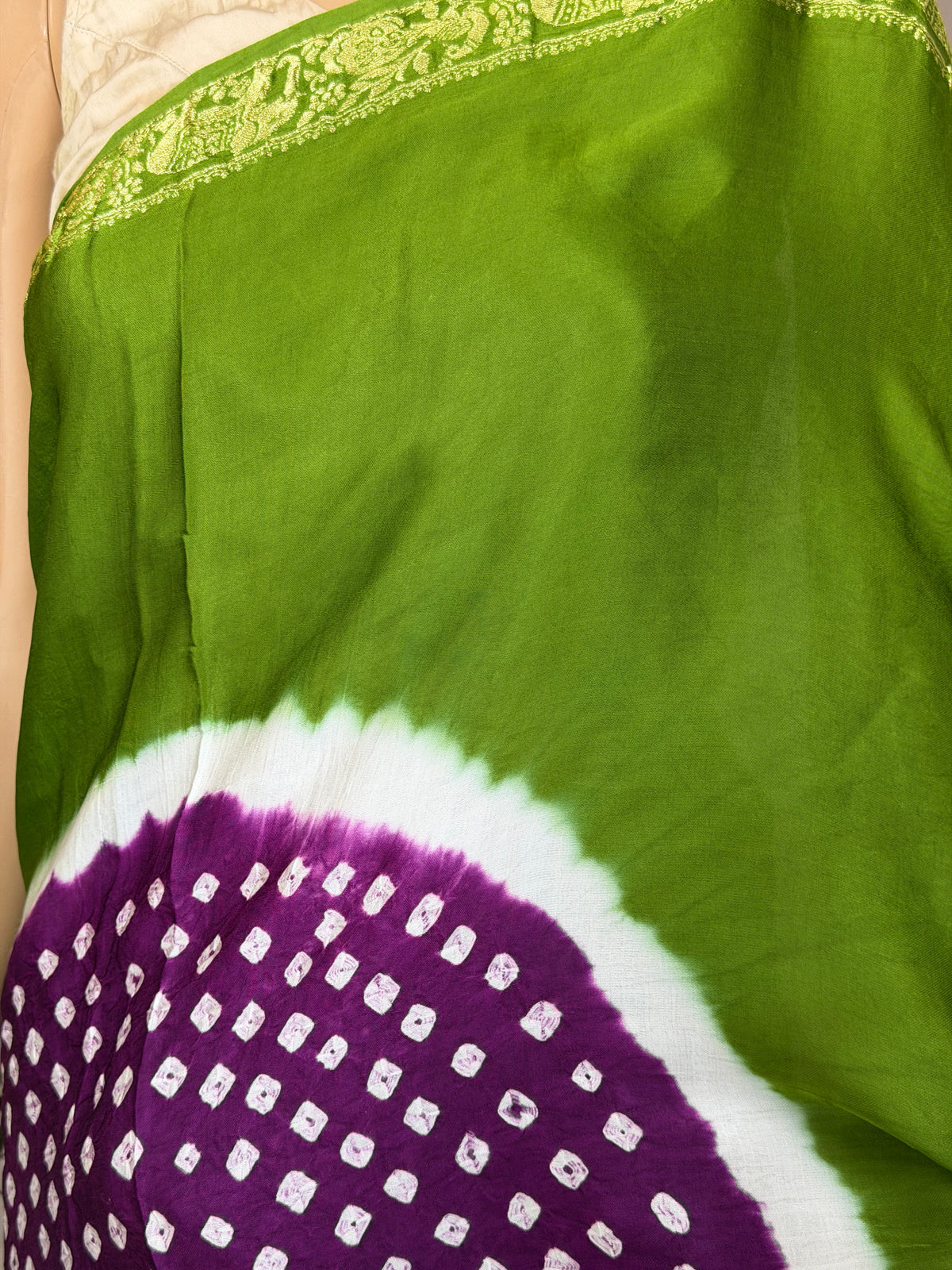 Modal Designer Bandhej Saree With Banarasi Border And Palla