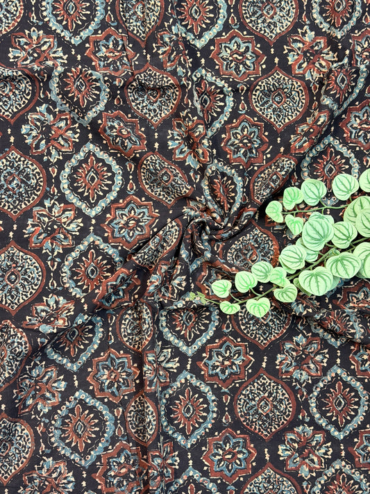 Black Ajrakh Cotton Fabric
