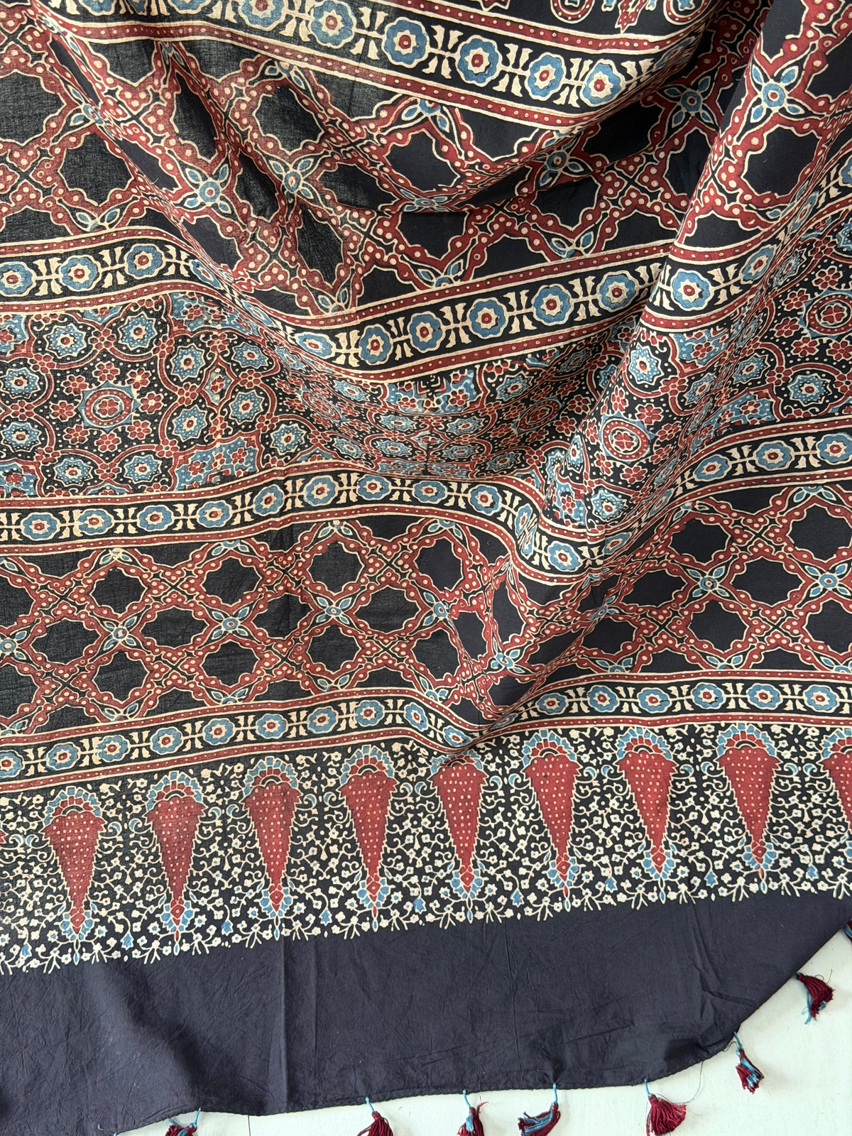 Cotton Ajrakh Hand Block Printed Contemporary Saree