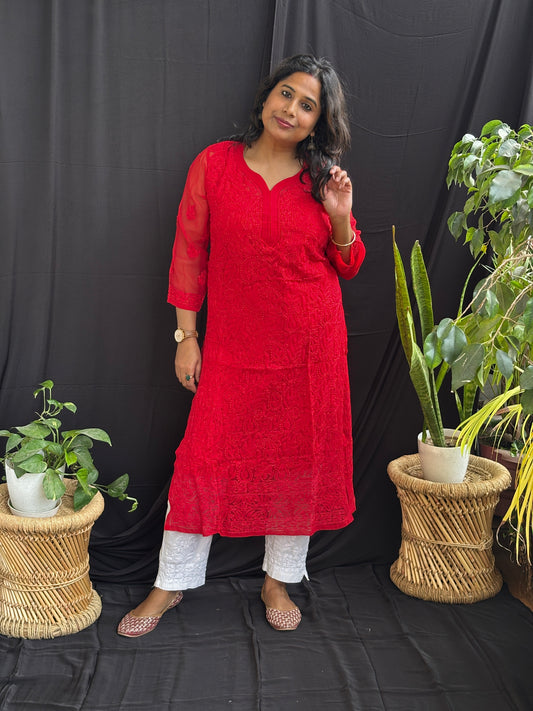 Georgette Chikan Hand Embroidered Kurti With Matching Slip