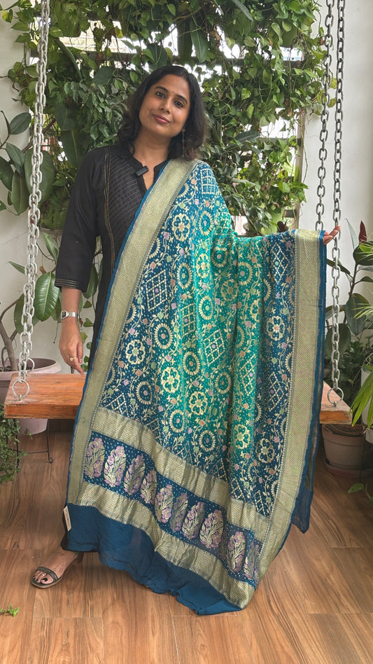 Pure Khaddi Georgette Handloom Rai Bandhej Banarasi Dupatta