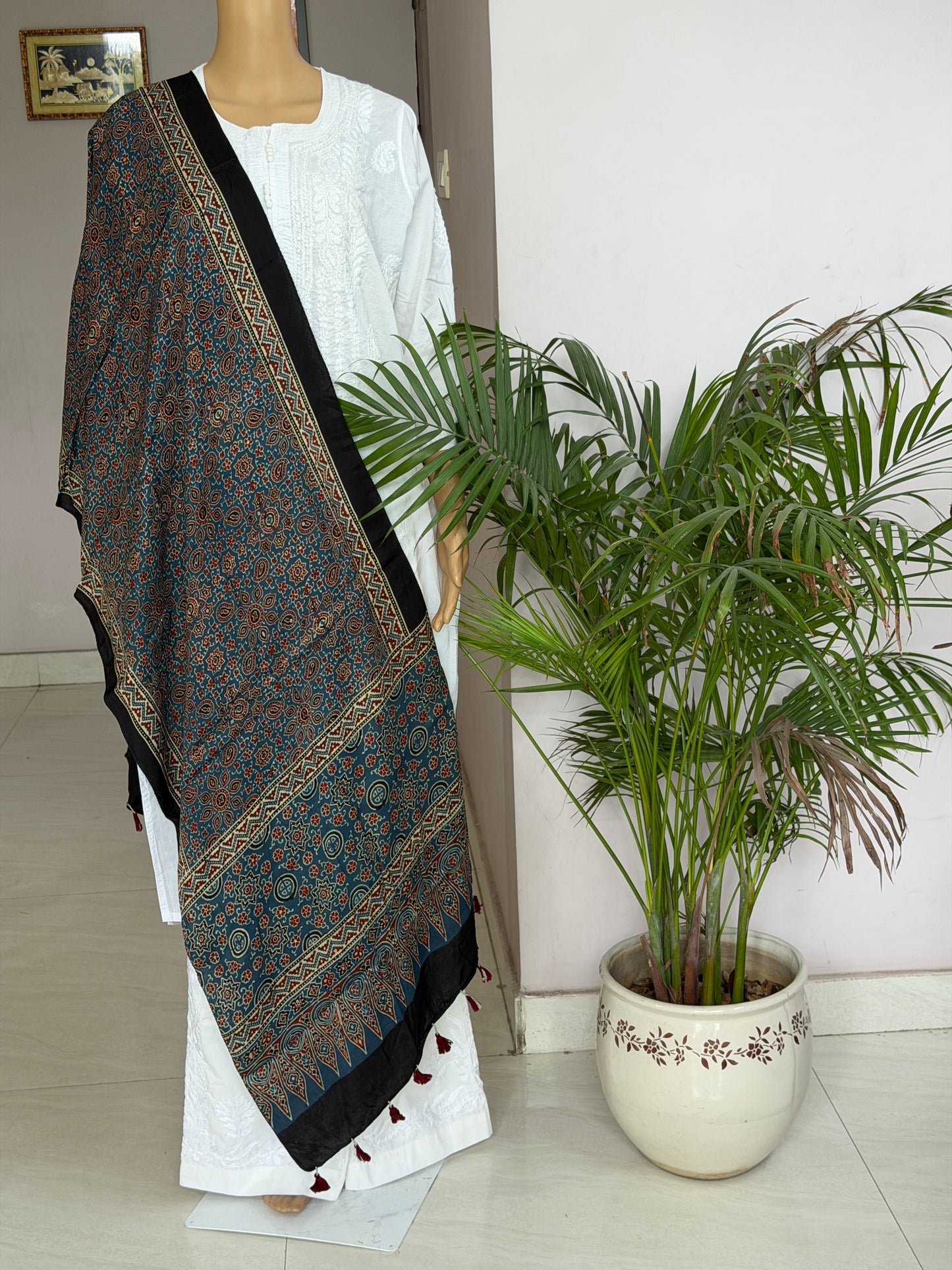 Indigo Ajrakh Hand Block Printed Modal Stole