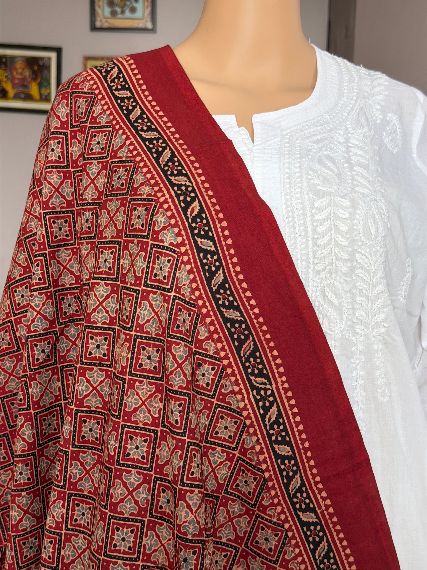 Ajrakh Madder Colour Cotton Contemporary Dupatta