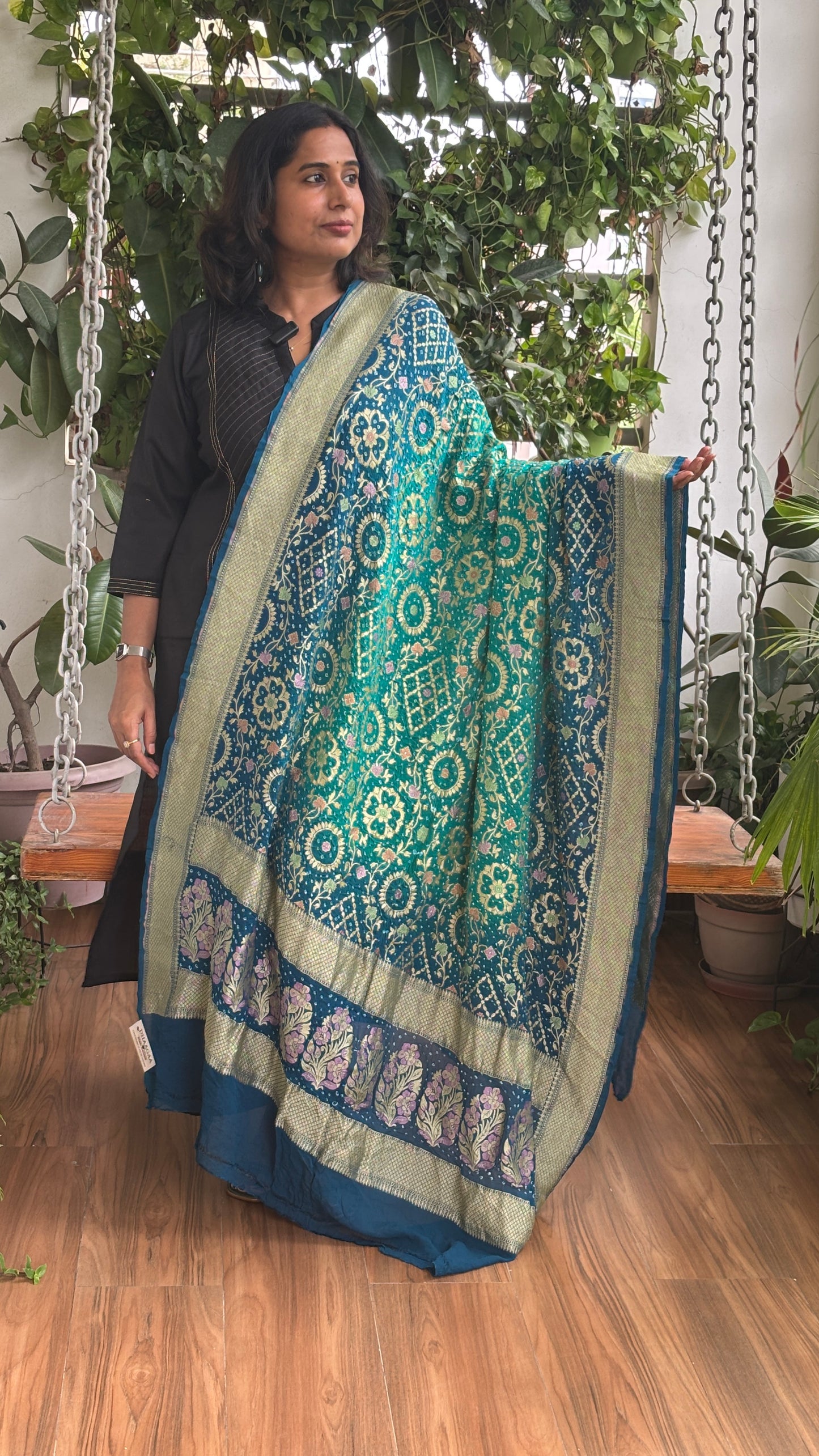 Pure Khaddi Georgette Handloom Rai Bandhej Banarasi Dupatta
