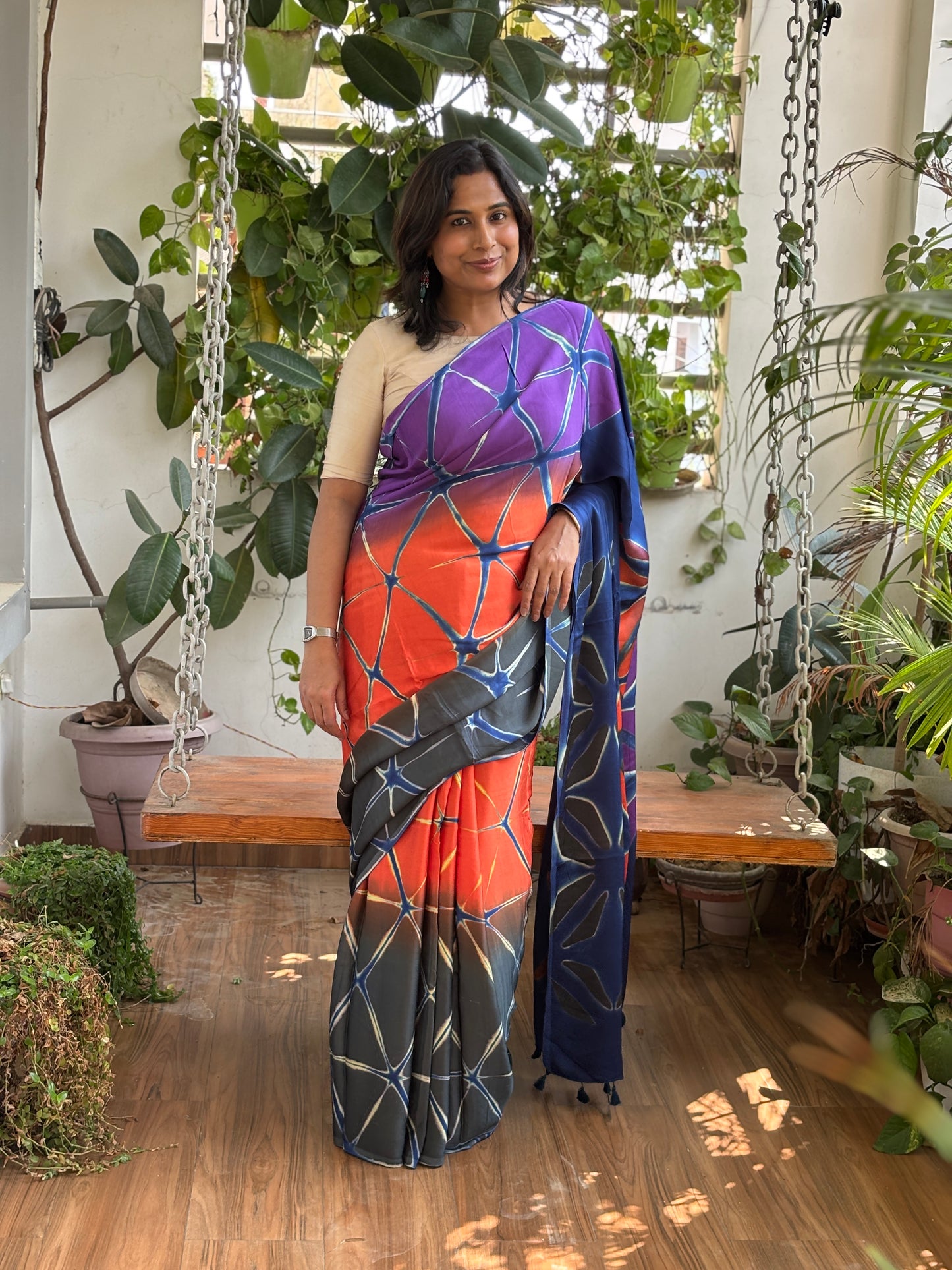 Shibori Clamp Dyed Modal Saree