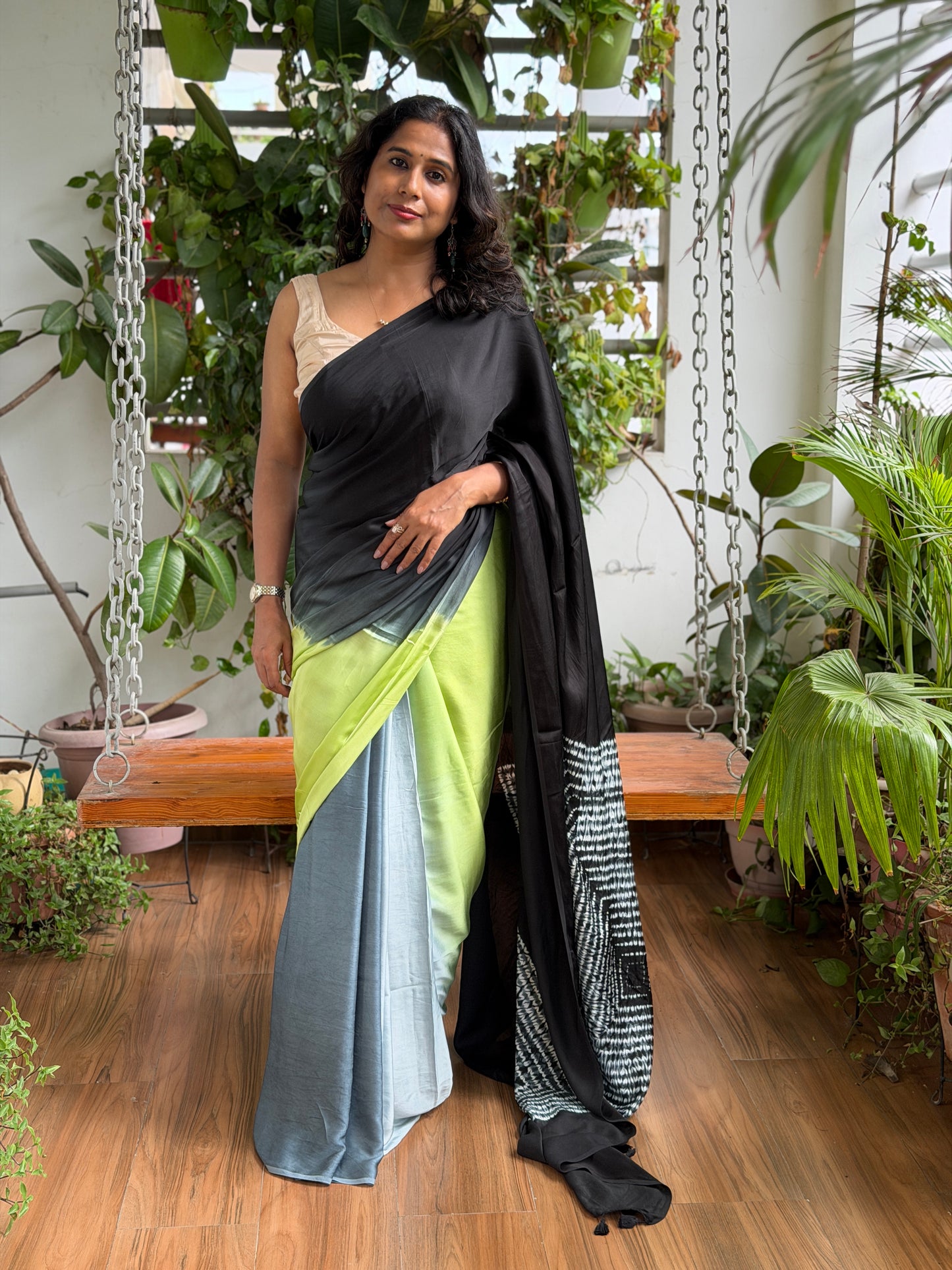 Modal Needle Shibori Saree With Multiple Shaded Solid Colour