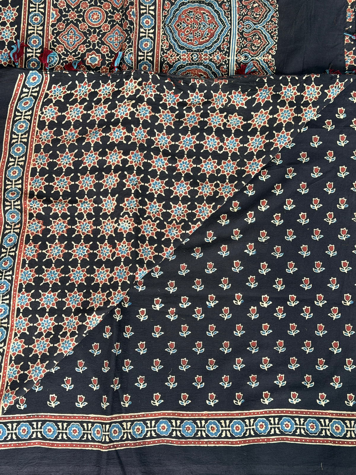 Cotton Ajrakh Hand Block Printed Contemporary Saree