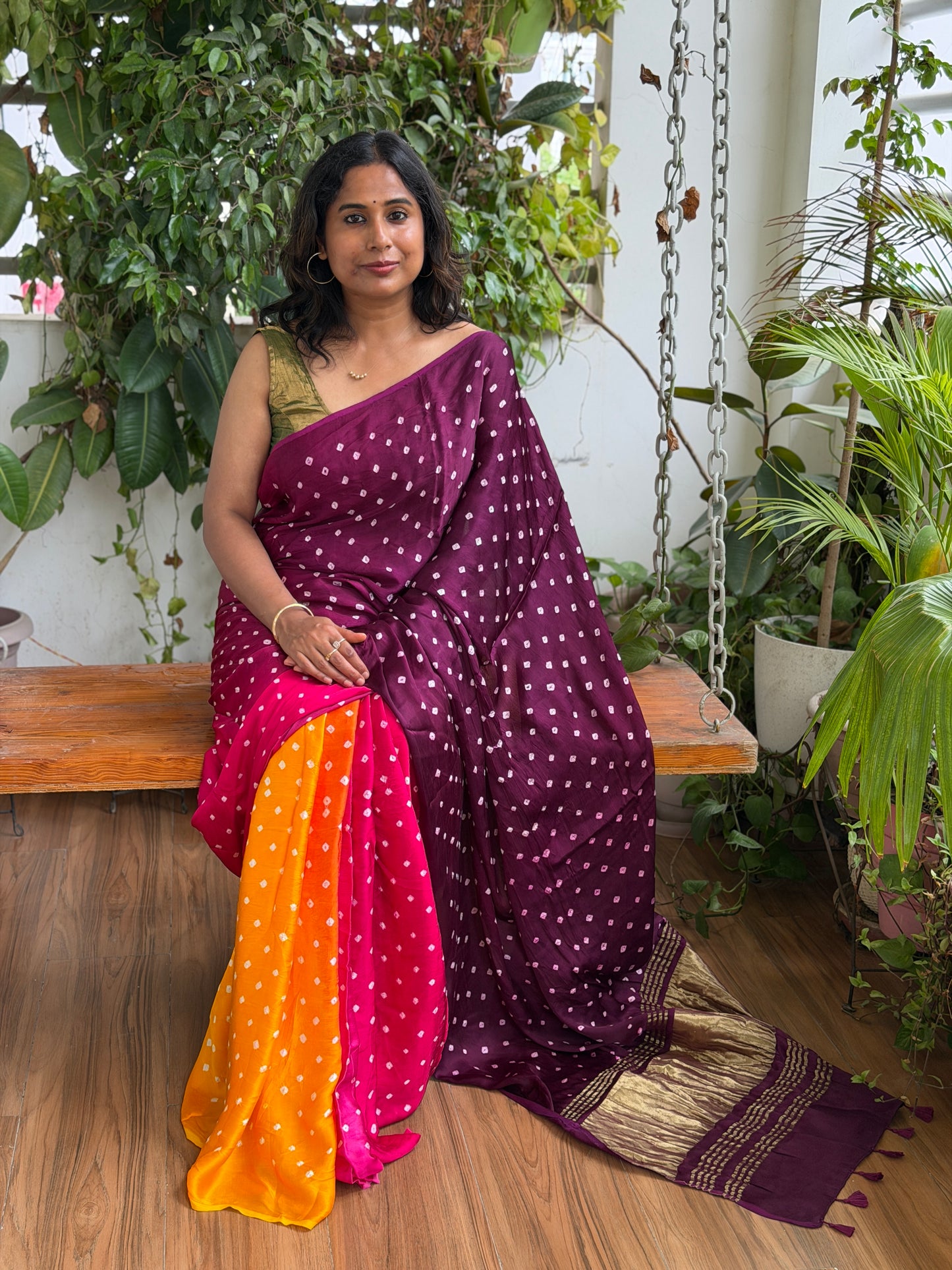 Modal Multi Shaded Bandhej Saree