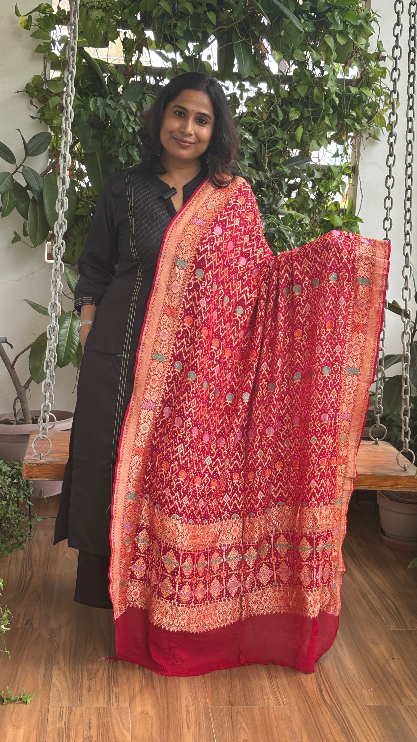 Pure Khaddi Georgette Handloom Rai Bandhej Banarasi Dupatta