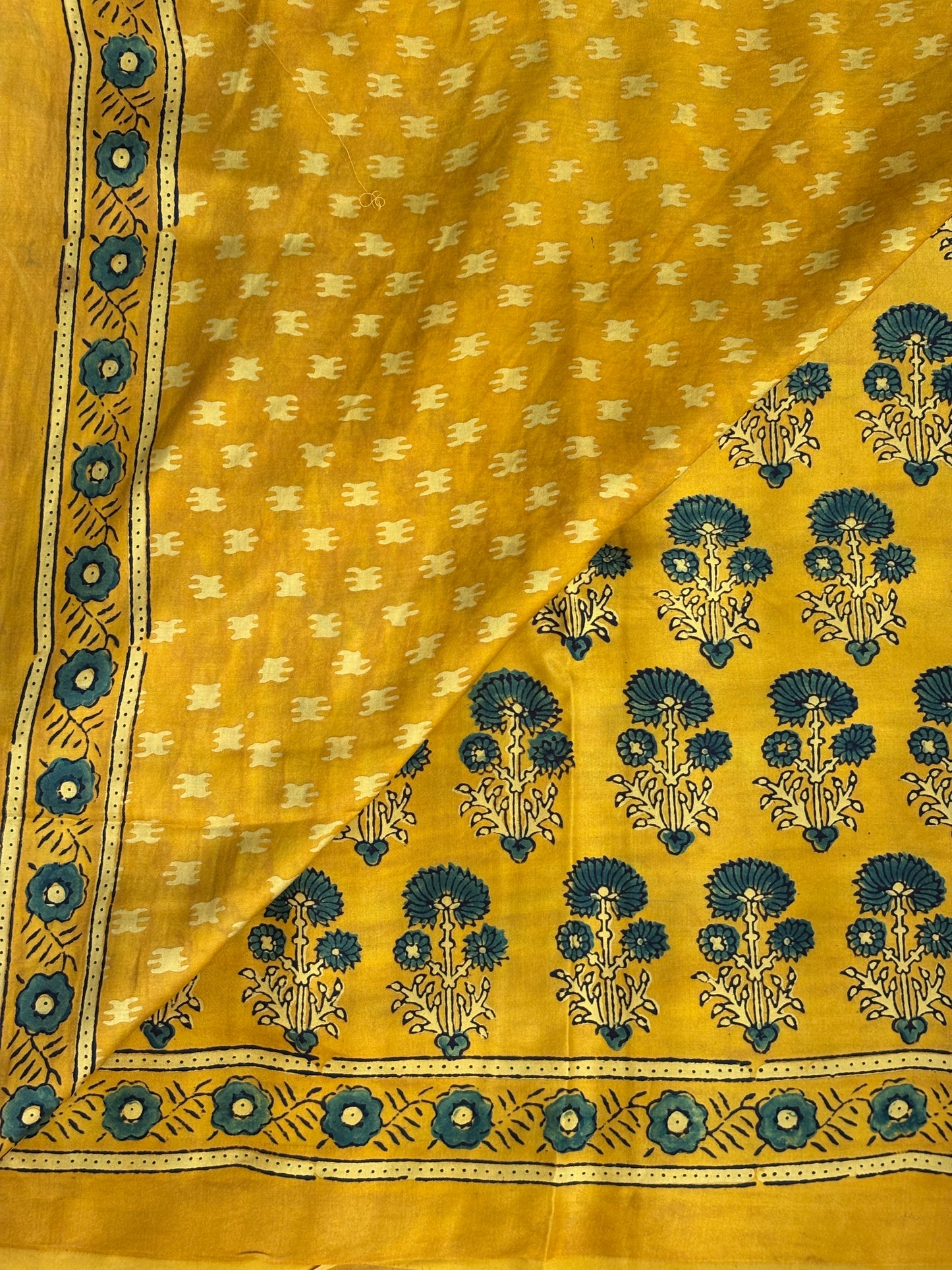 Sunflower  - Yellow Ajrakh Modal Saree