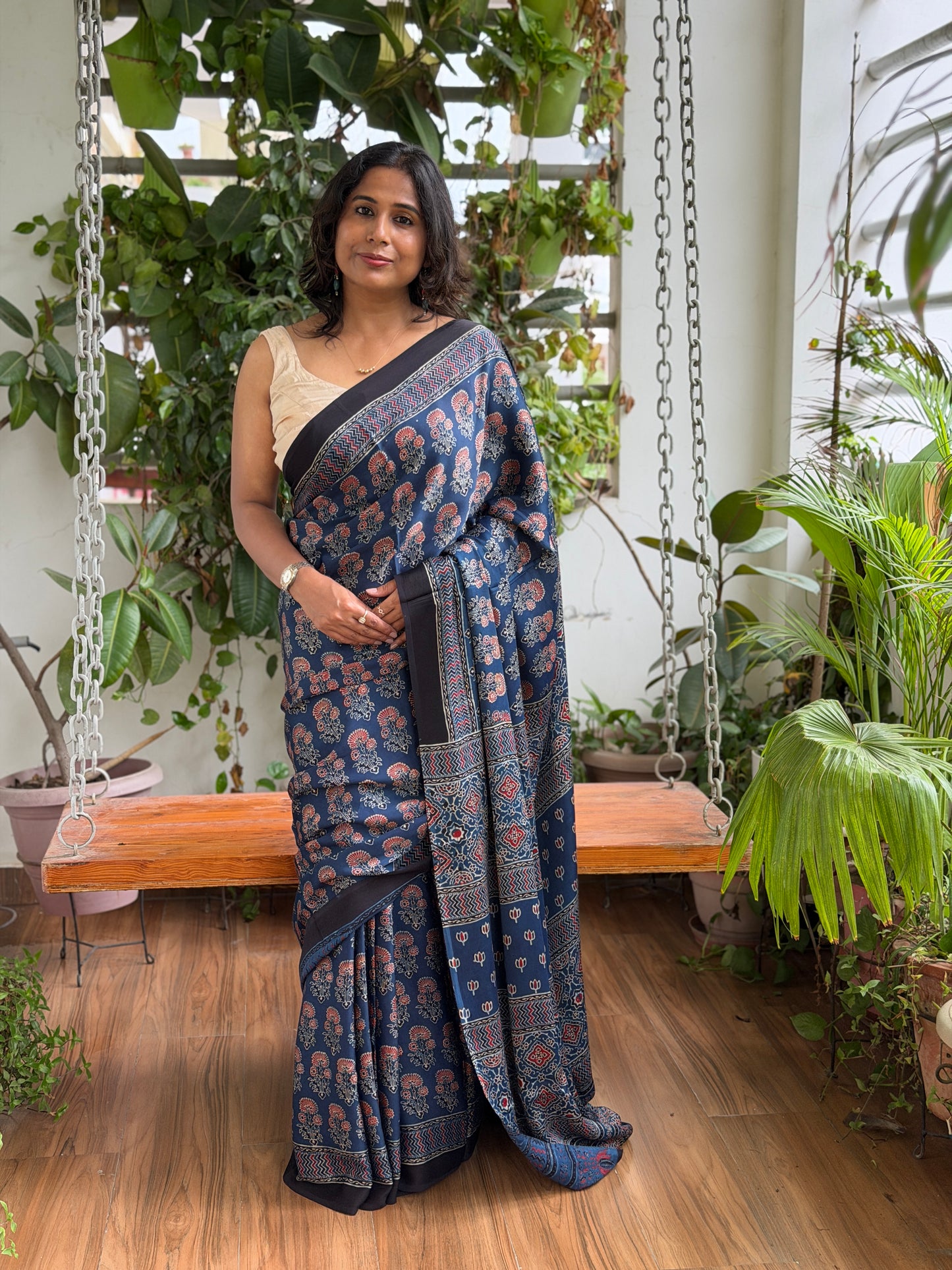 Ajrakh Modal Indigo Saree