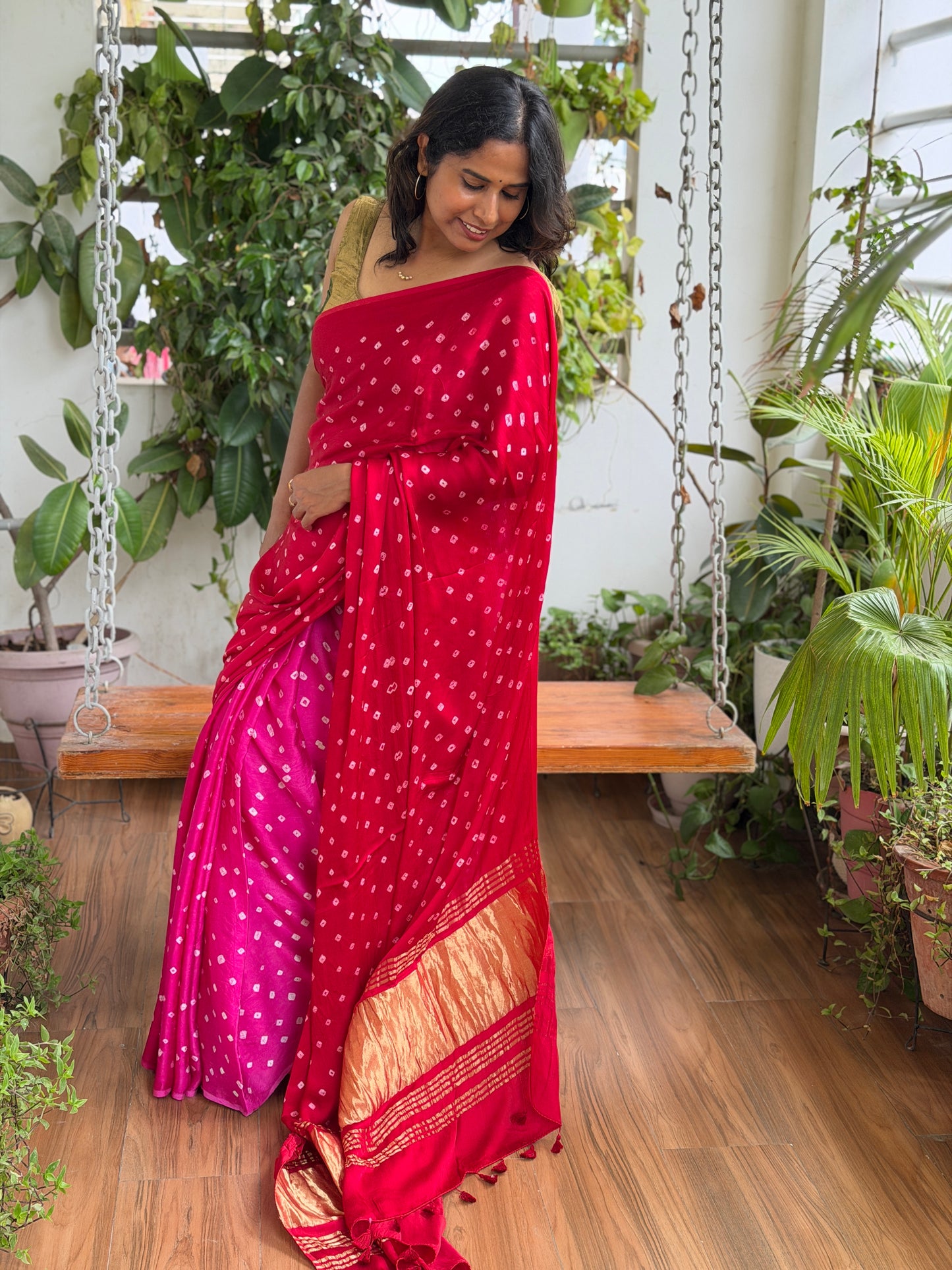 Modal Multi Shaded Bandhej Saree