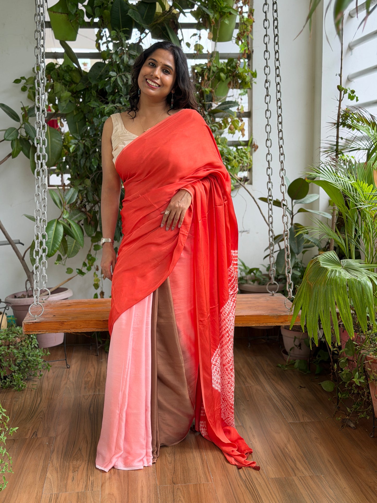 Modal Needle Shibori Saree With Multiple Shaded Solid Colour