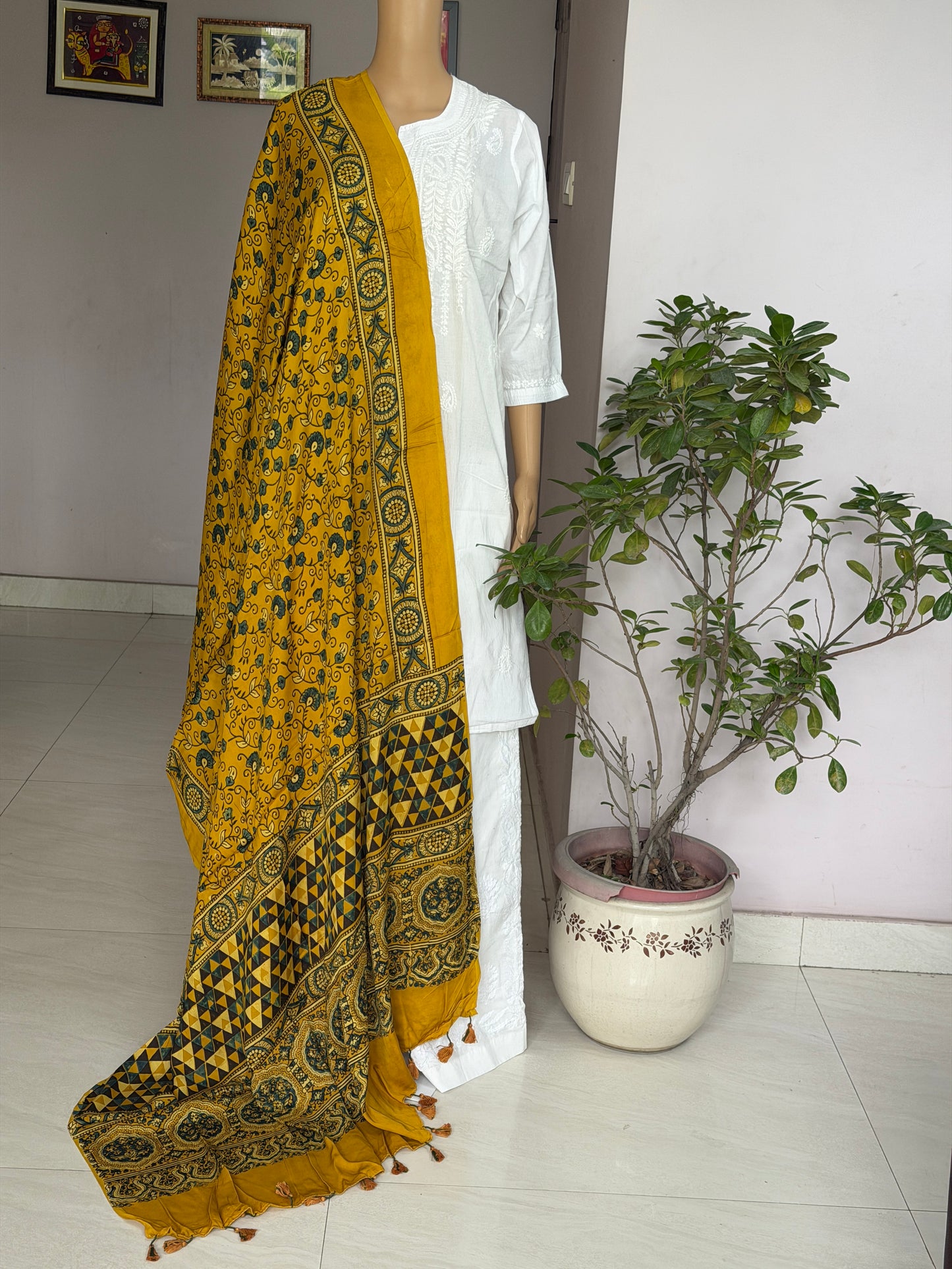 Ajrakh Yellow Modal Dupatta