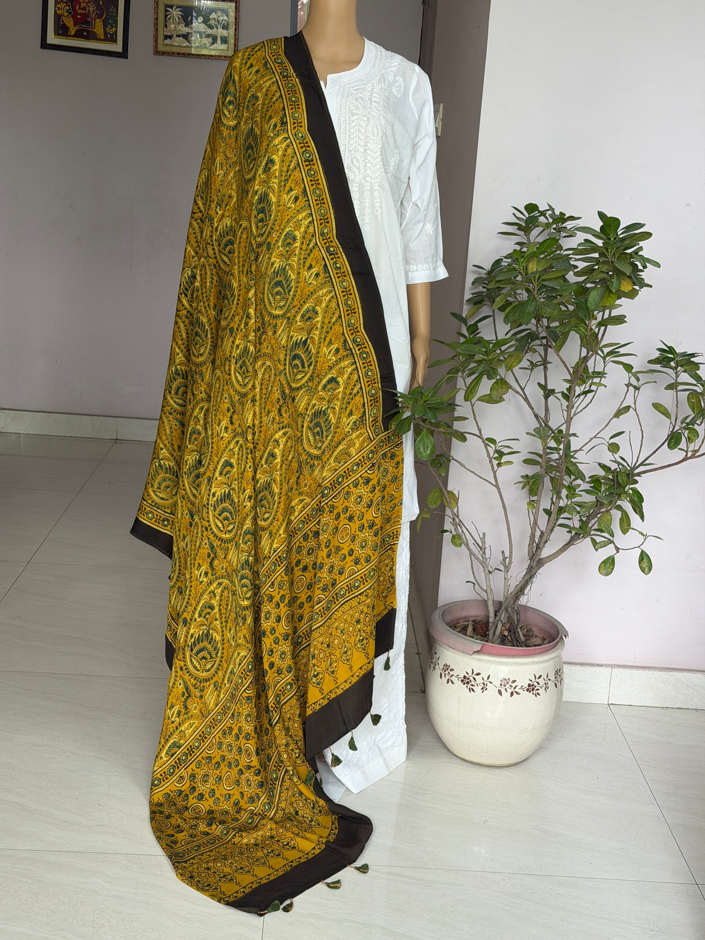 Ajrakh Yellow Modal Dupatta