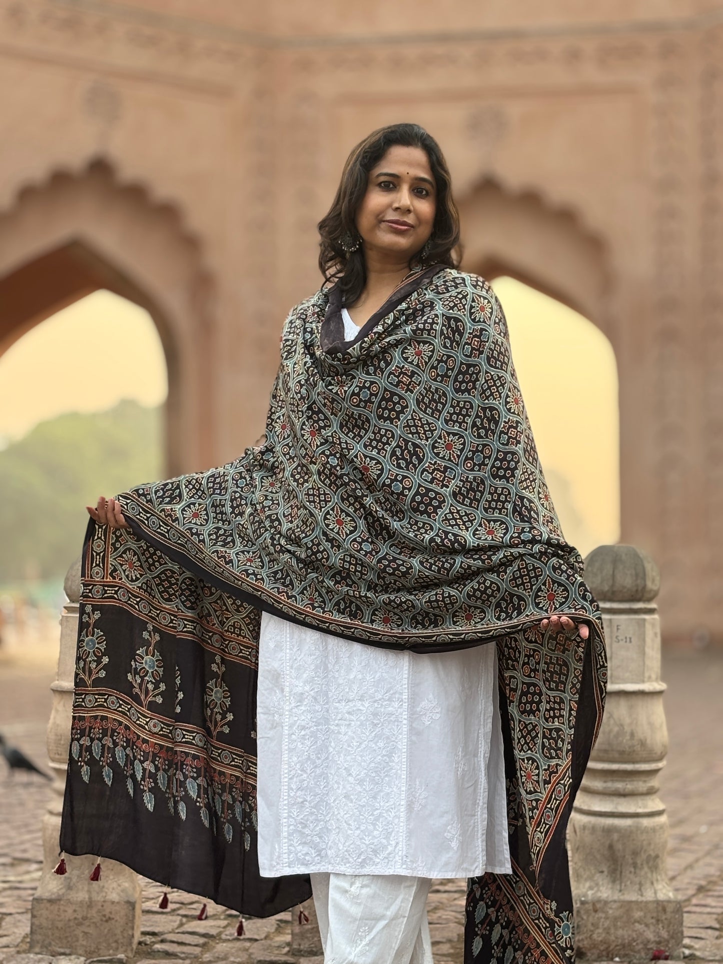 Ajrakh Dupatta close view 