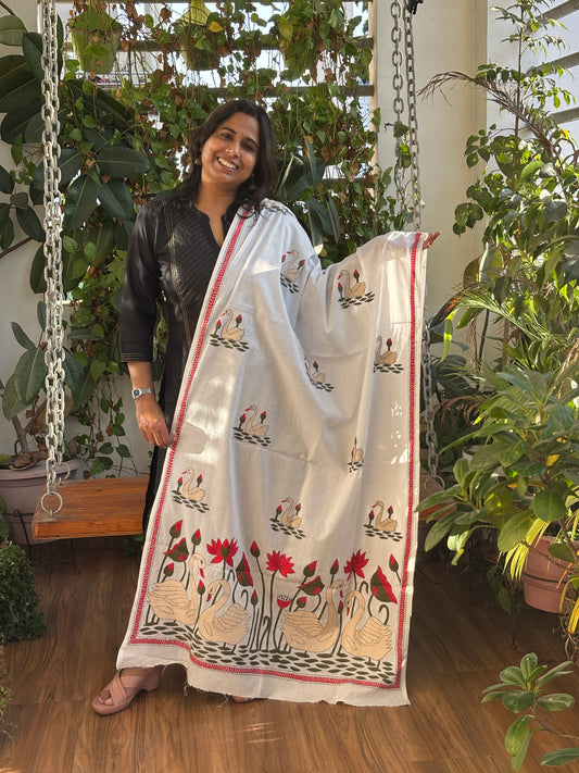 Kantha Hand Embroidered Pure Cotton Statement Dupatta