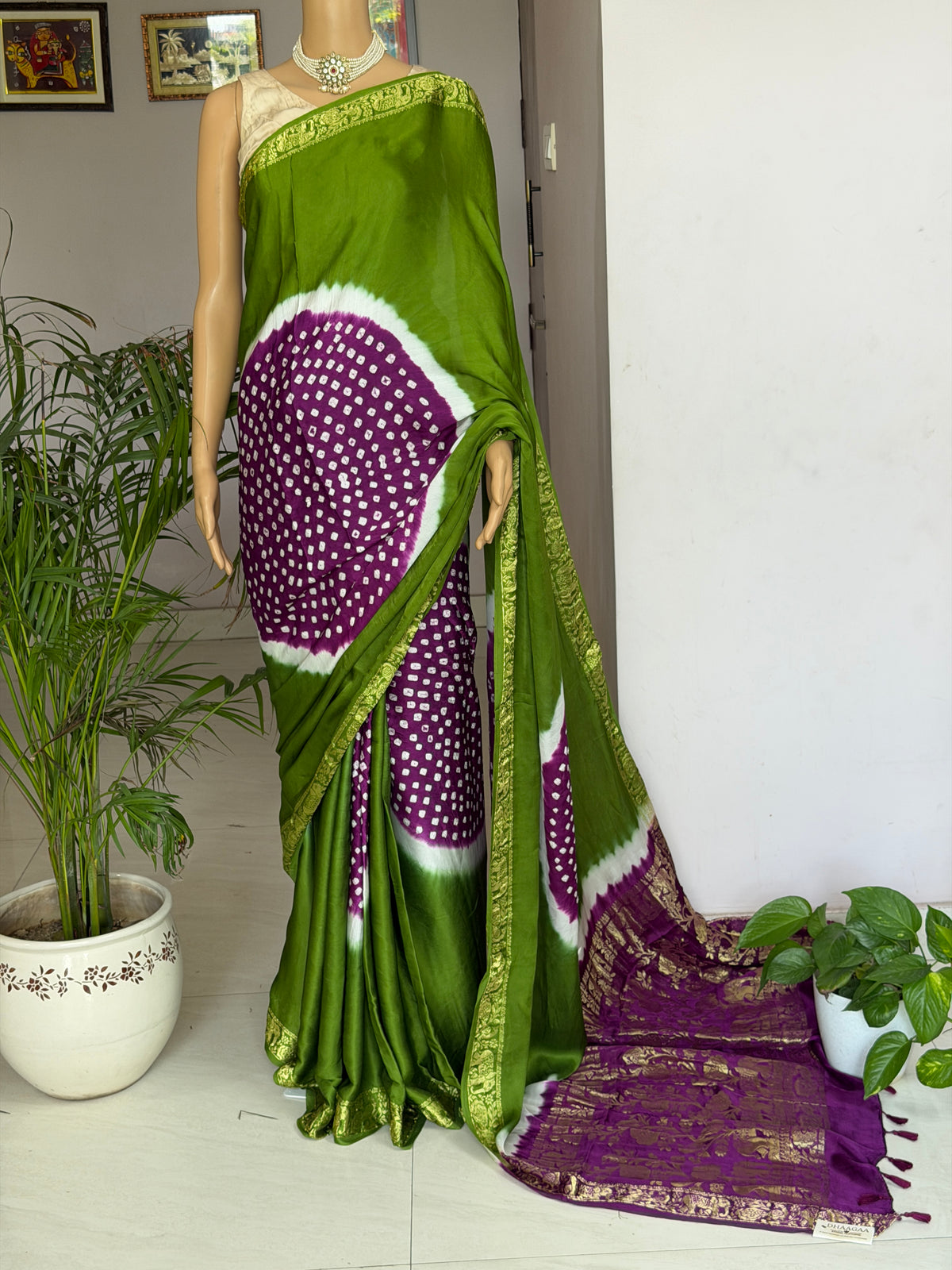 Modal Designer Bandhej Saree With Banarasi Border And Palla