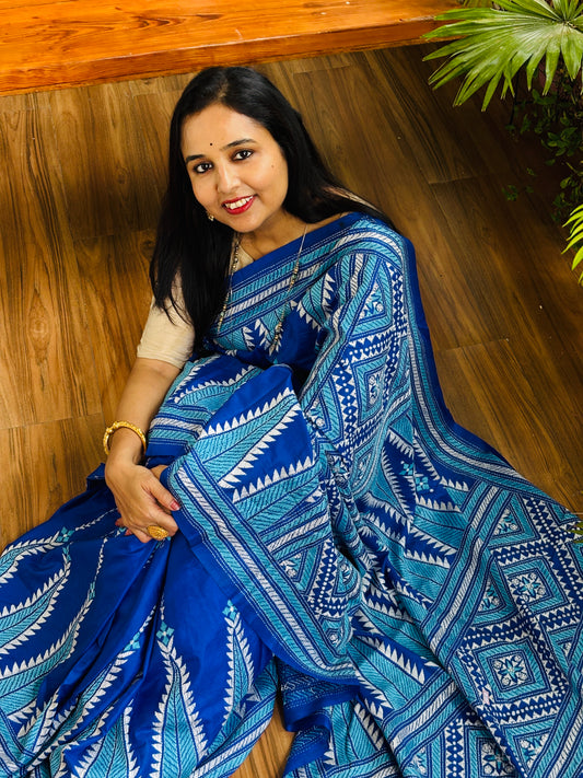 Kantha Hand Embroidered Pure Bangalore Silk Saree in Contemporary Style