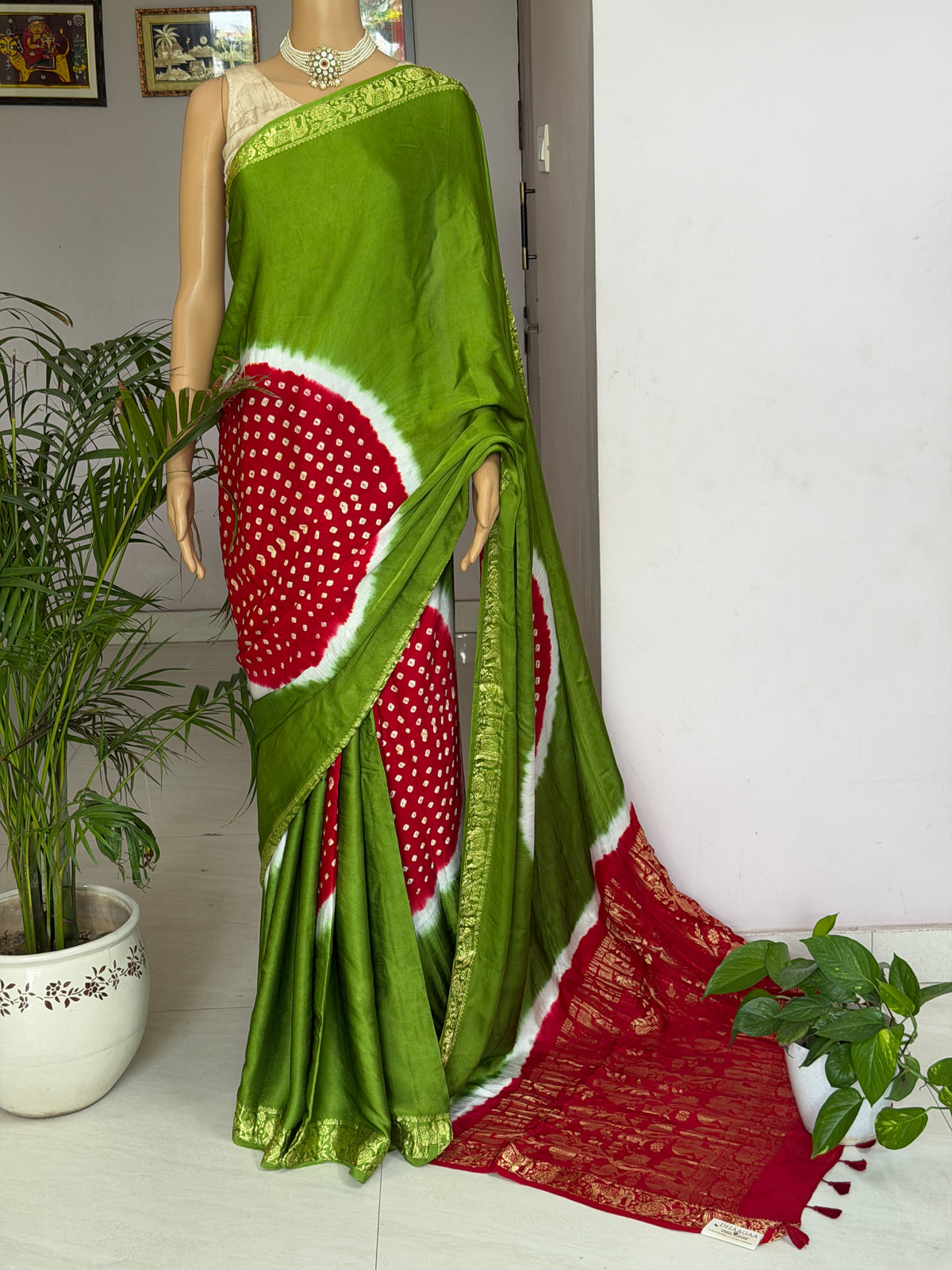 Modal Designer Bandhej Saree With Banarasi Border And Palla