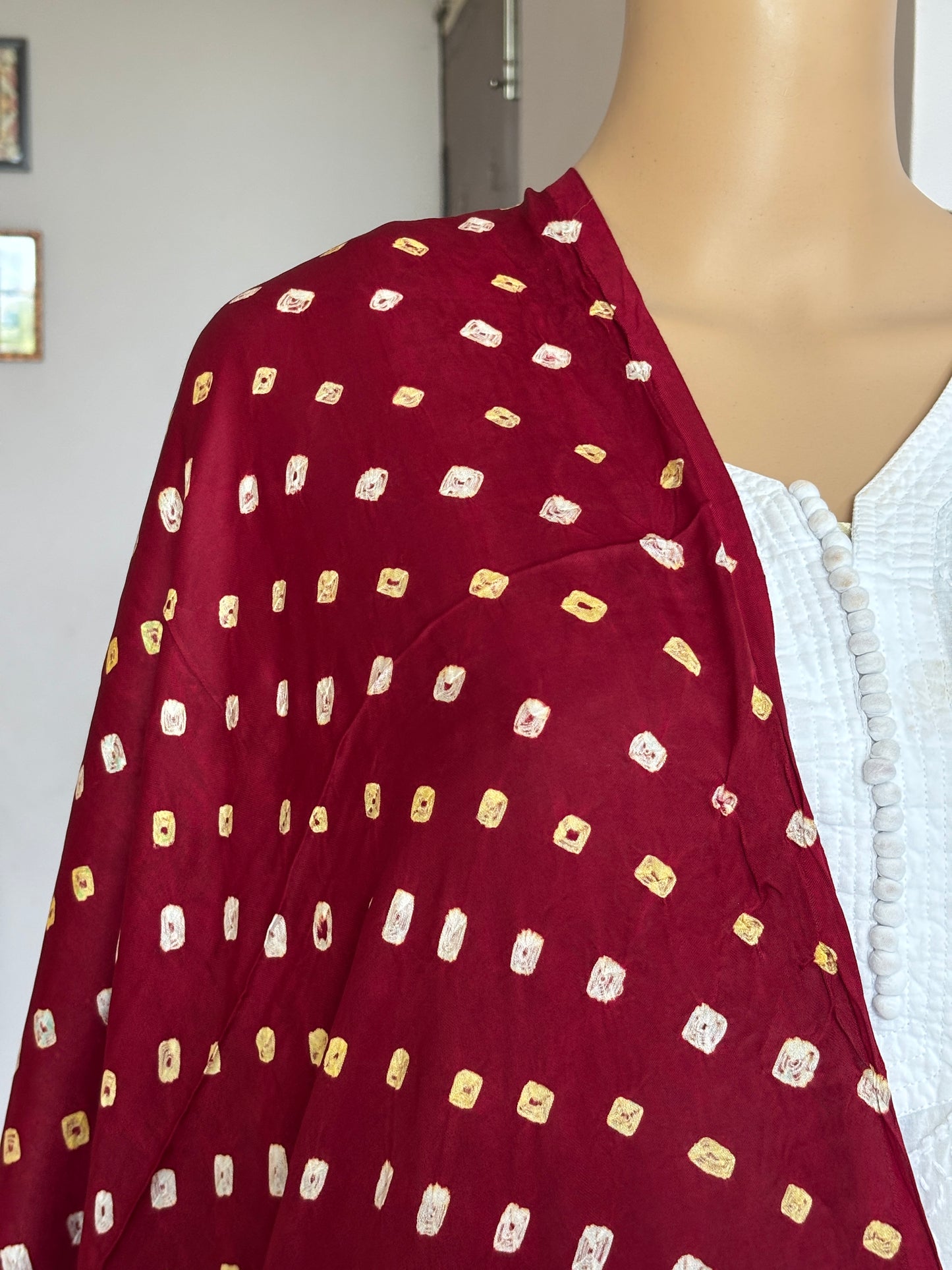 Maroon Colour Modal Dupatta with Bandhej and Tissue Palla