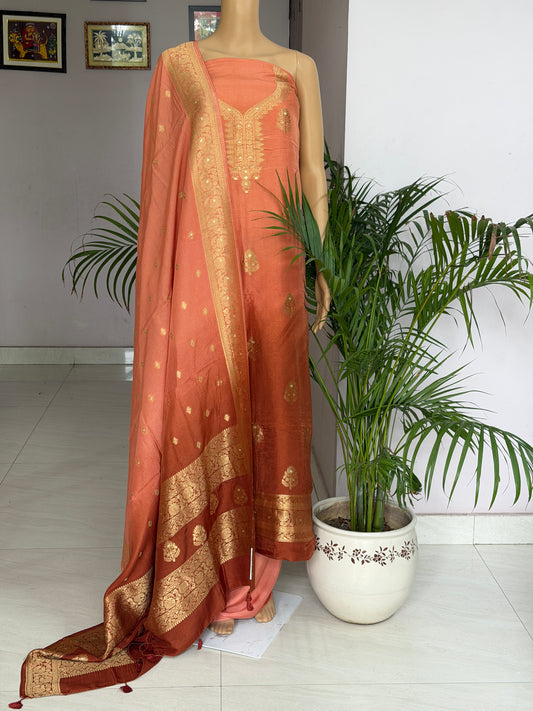 Dola Silk Banarasi Unstitched Three Piece Suit Fabric