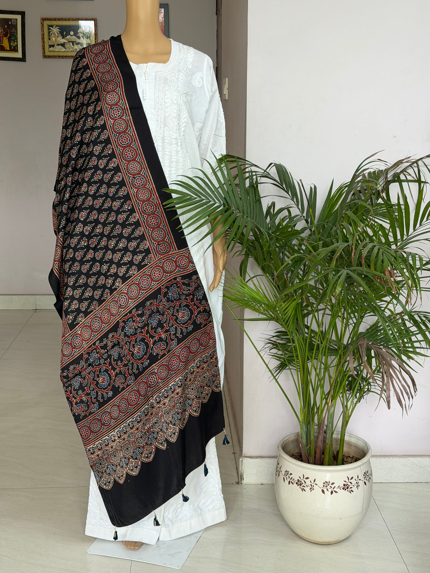 Black Ajrakh Hand Block Printed Modal Stole
