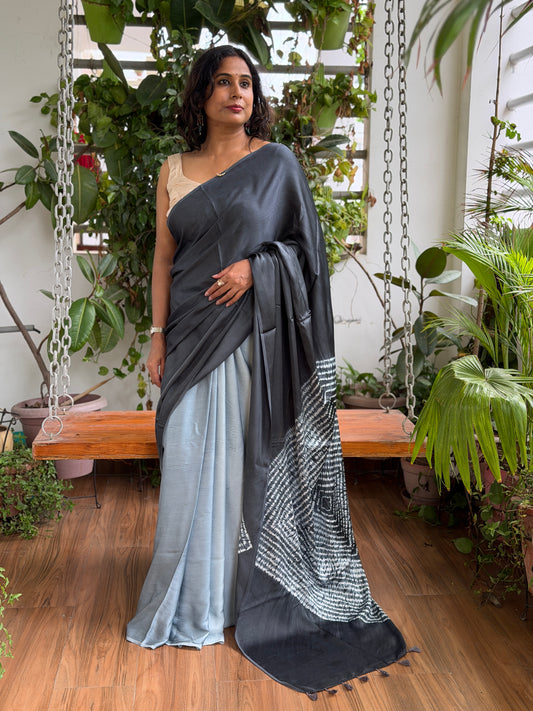 Modal Needle Shibori Saree With Multiple Shaded Solid Colour