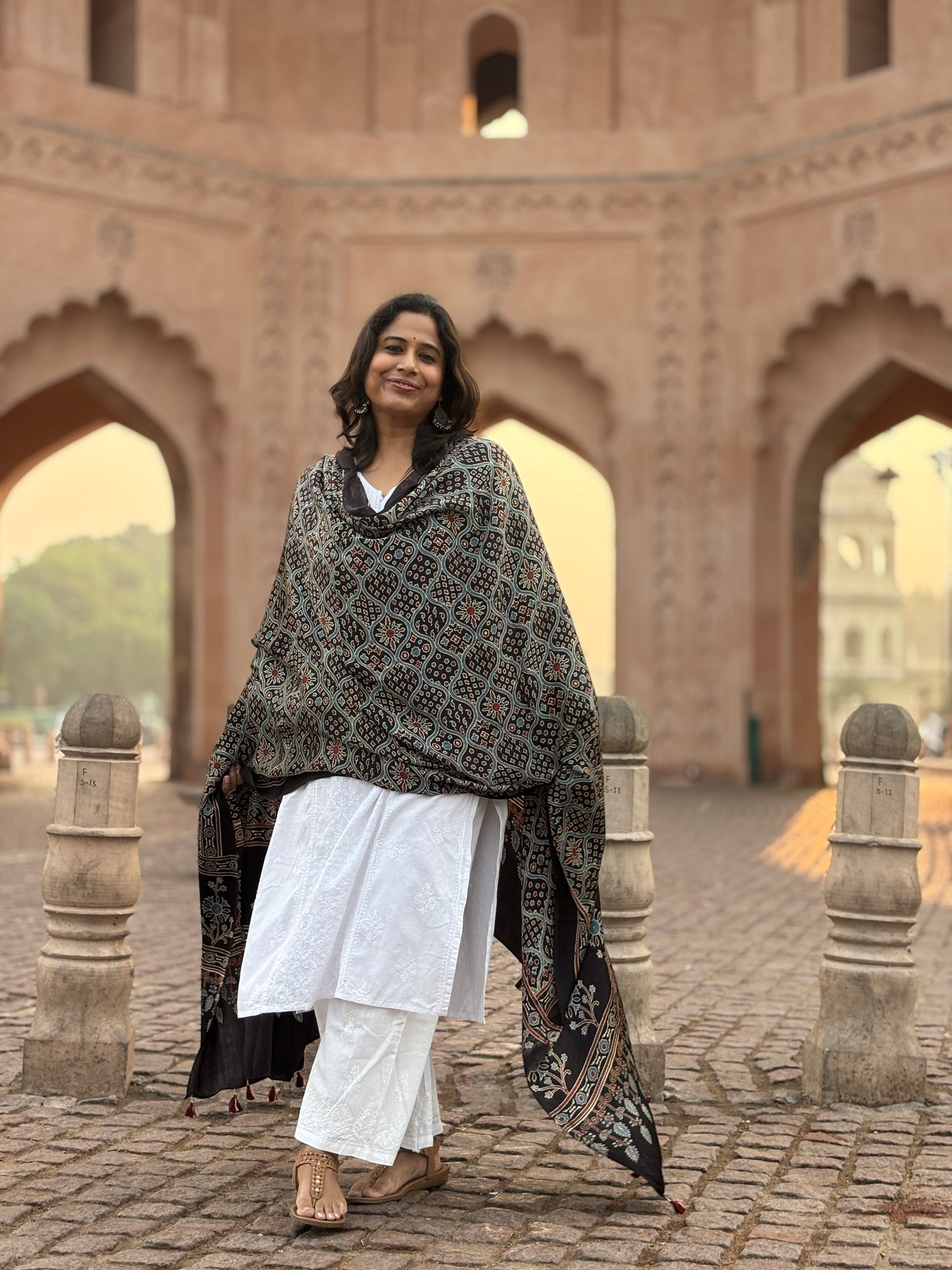 Ajrakh Dupatta Far full view