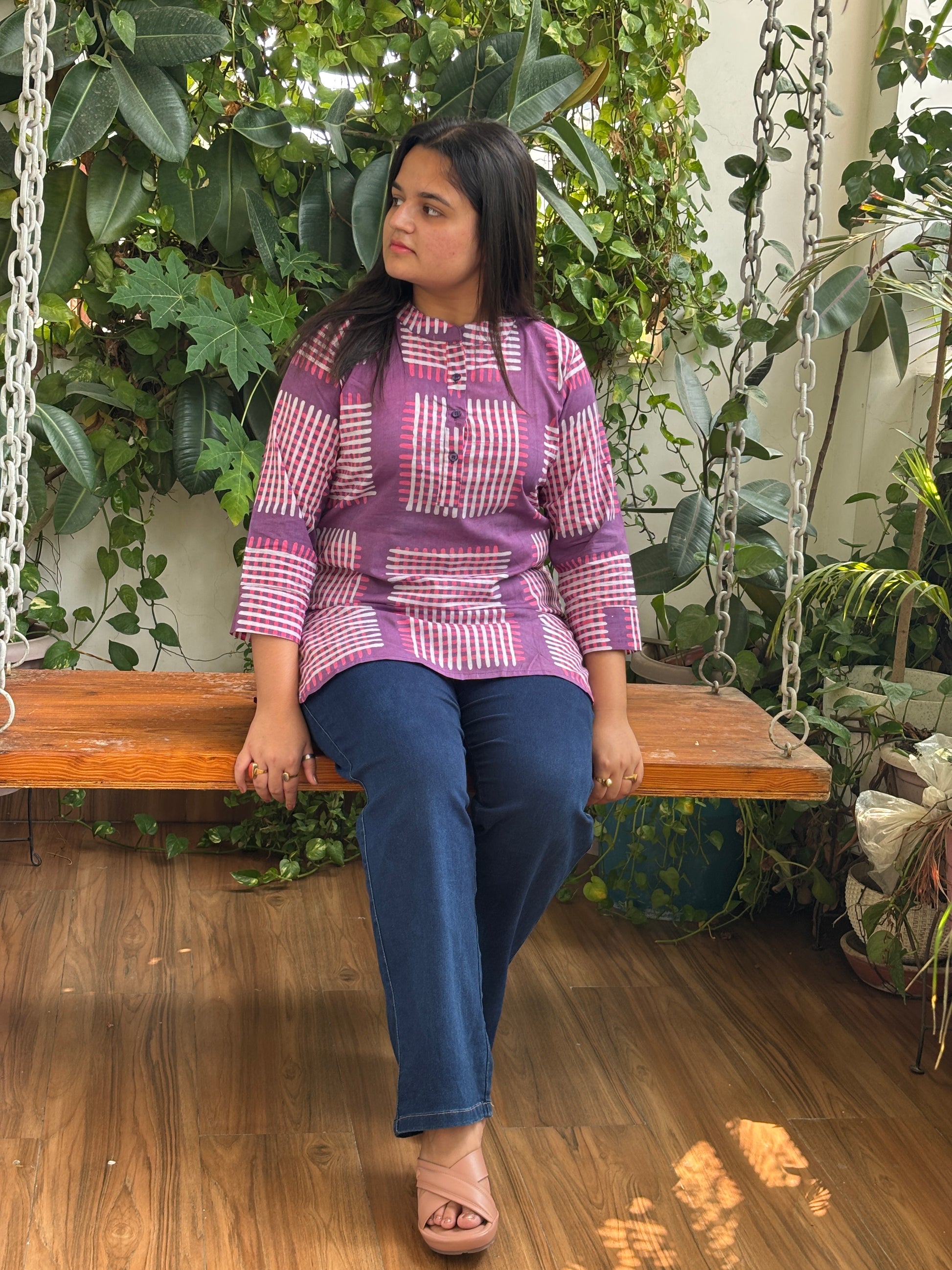 cotton short kurta sitting view