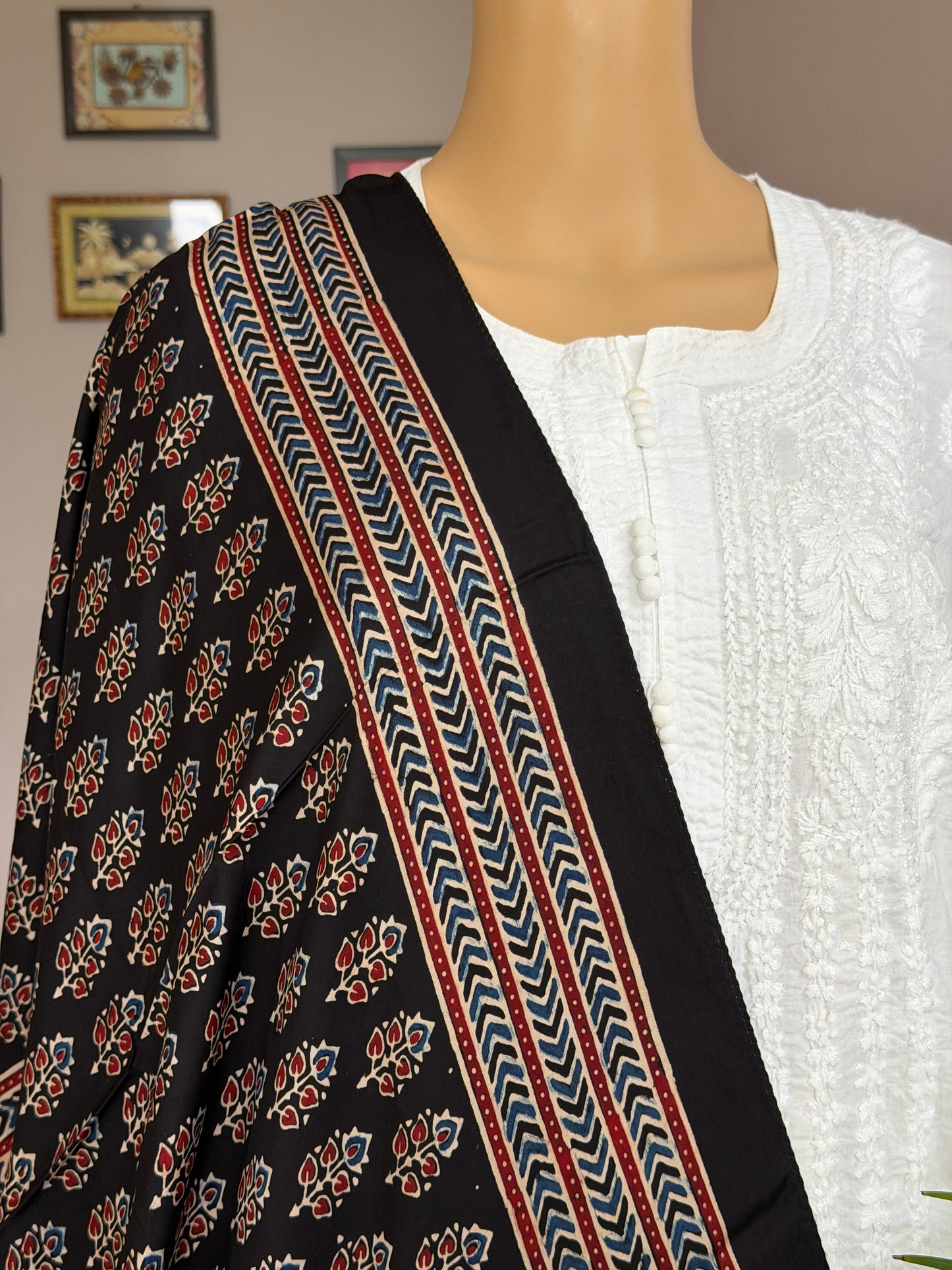 Black Ajrakh Hand Block Printed Modal Stole