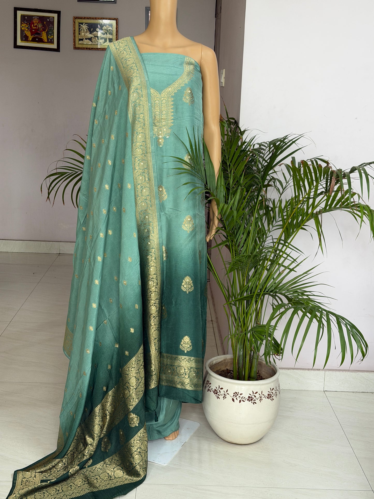Dola Silk Banarasi Unstitched Three Piece Suit Fabric