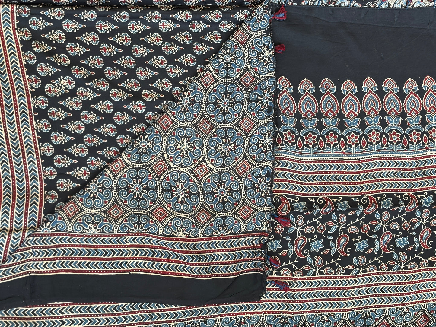 Black Ajrakh Modal Saree, Ajrakh modal saree, Blouse