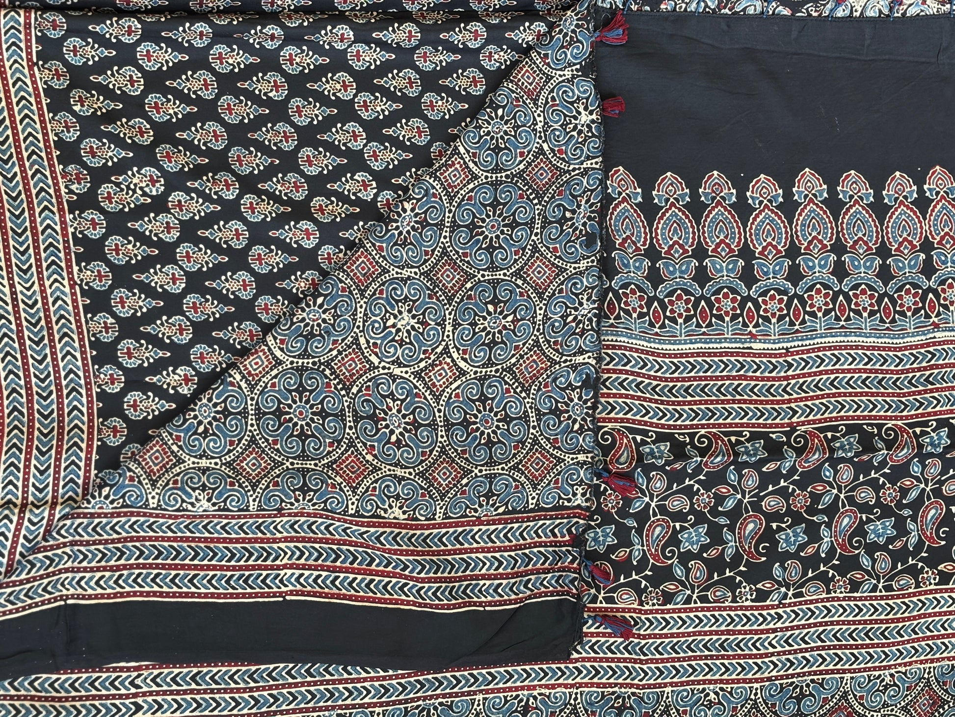 Black Ajrakh Modal Saree, Ajrakh modal saree, Blouse