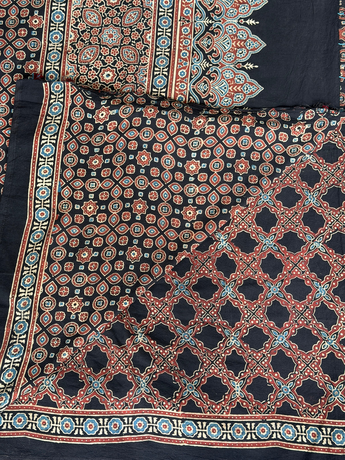 Cotton Ajrakh Hand Block Printed Contemporary Saree