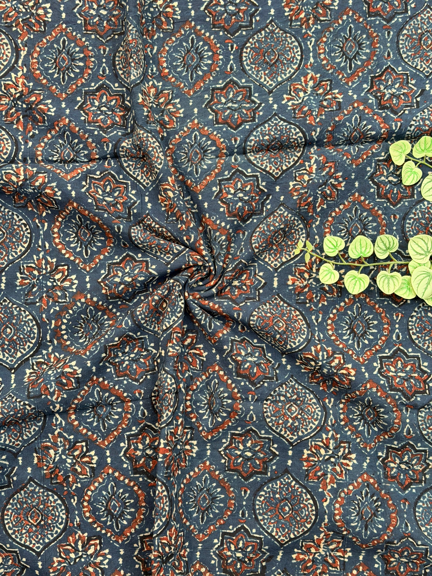 Indigo Ajrakh Badambuta Cotton Fabric